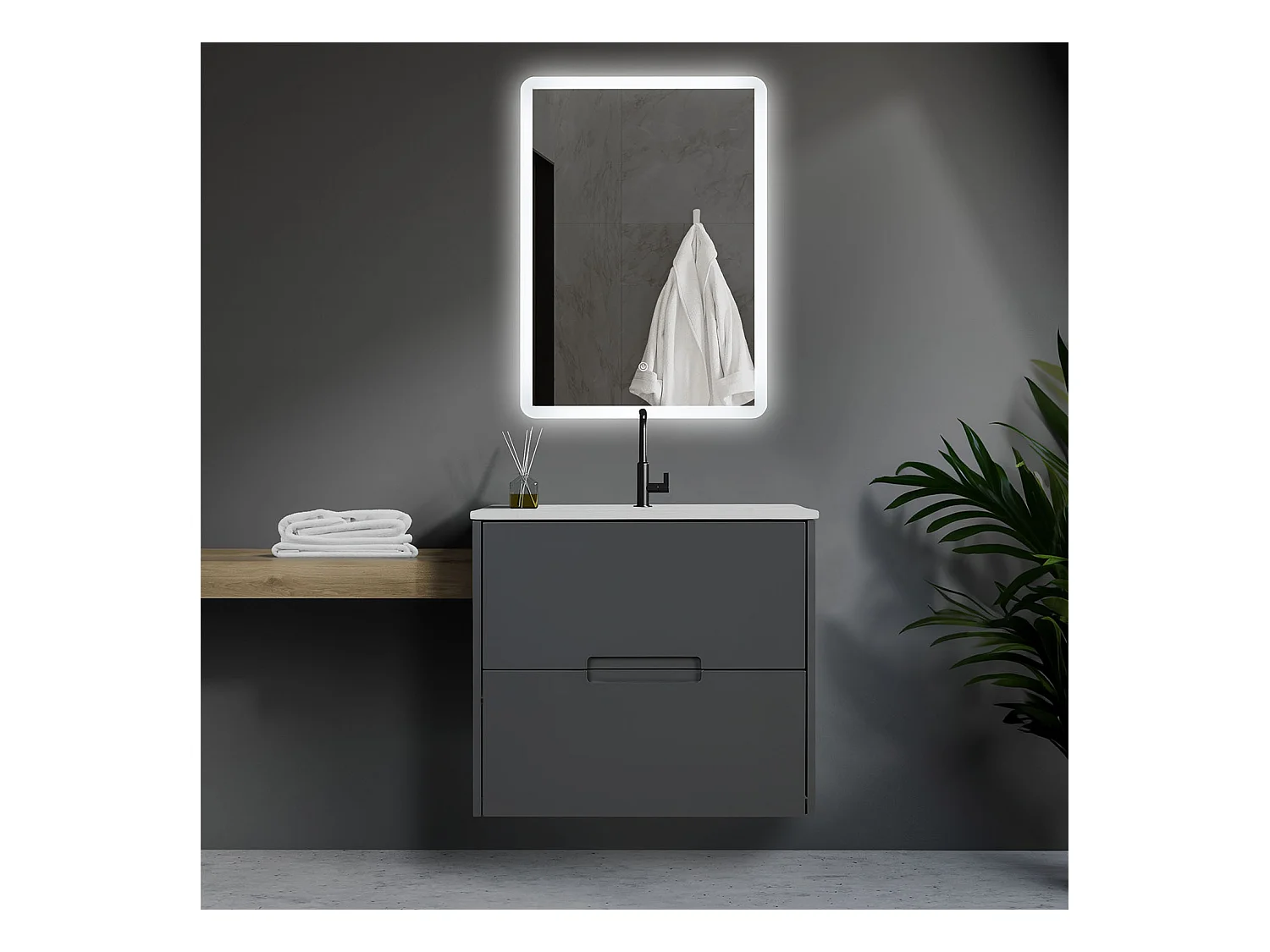 Armoire de salle de bain 61x54x47 cm gris