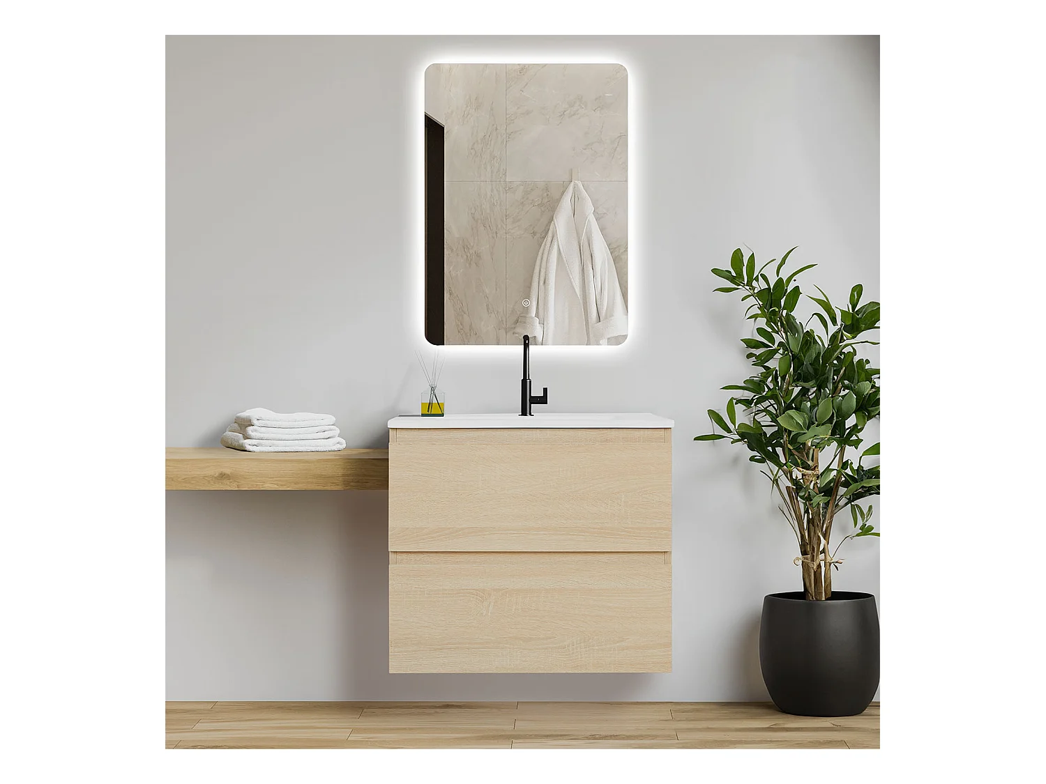 Armoire de salle de bain 61x54x47 cm chêne naturel
