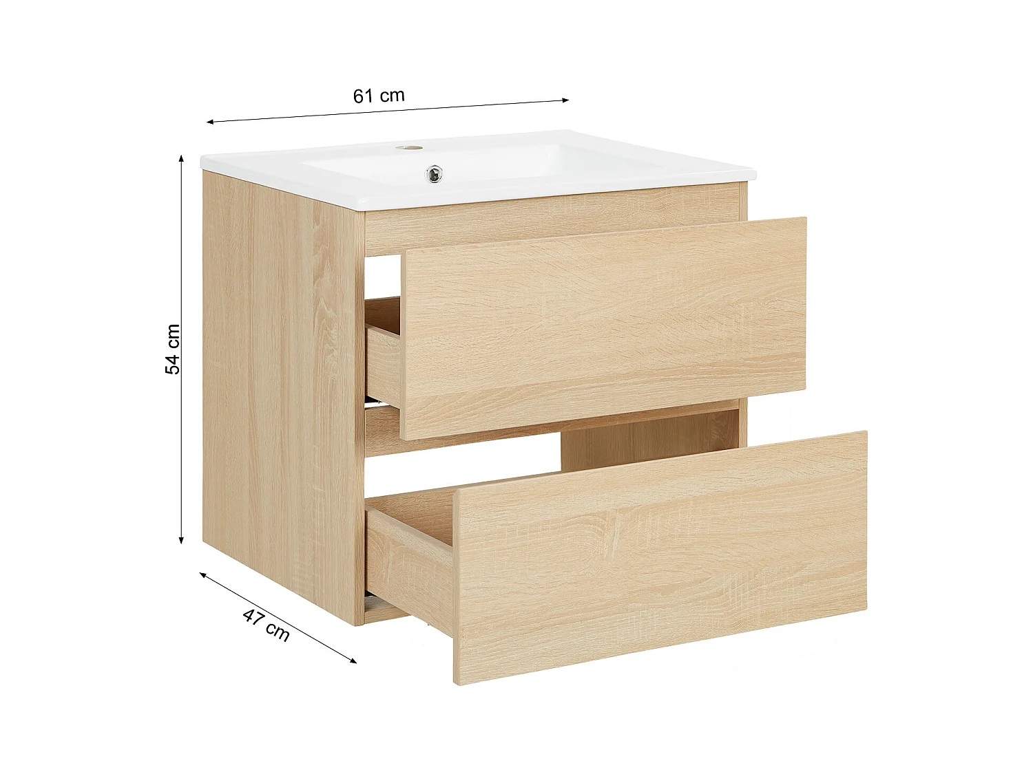 Armoire de salle de bain 61x54x47 cm bois naturel chêne