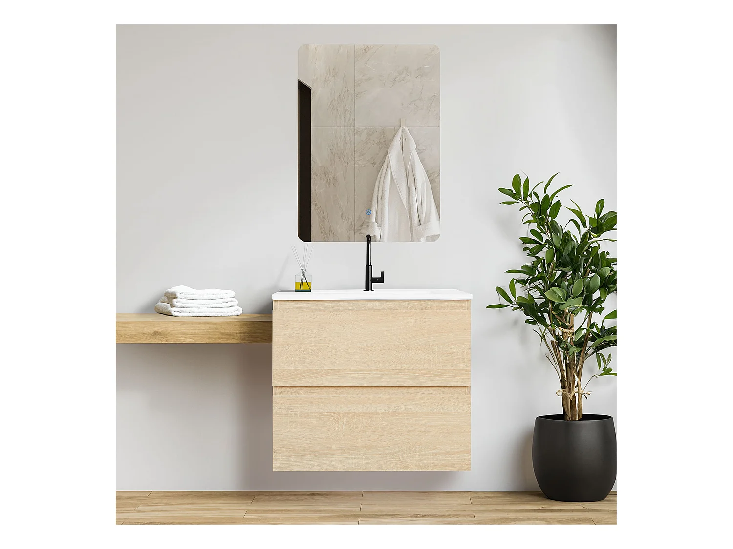 Armoire de salle de bain 61x54x47 cm bois naturel chêne