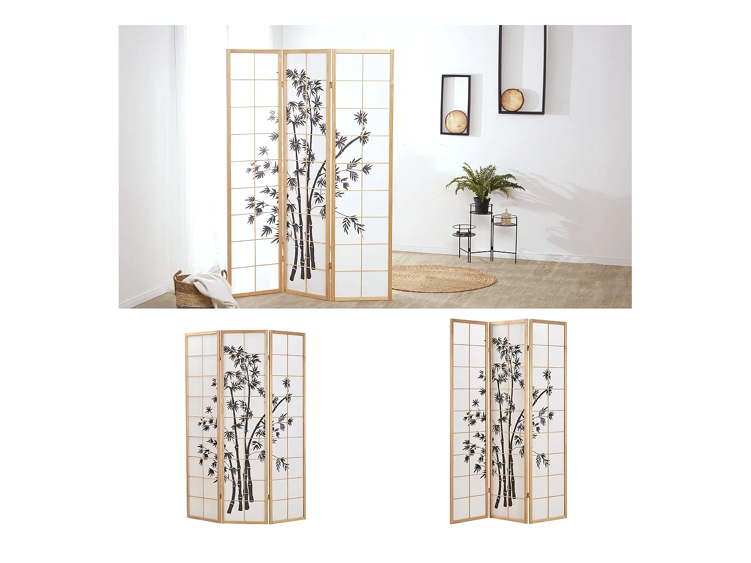 Paravent 132x2x179 cm bois naturel Shoji