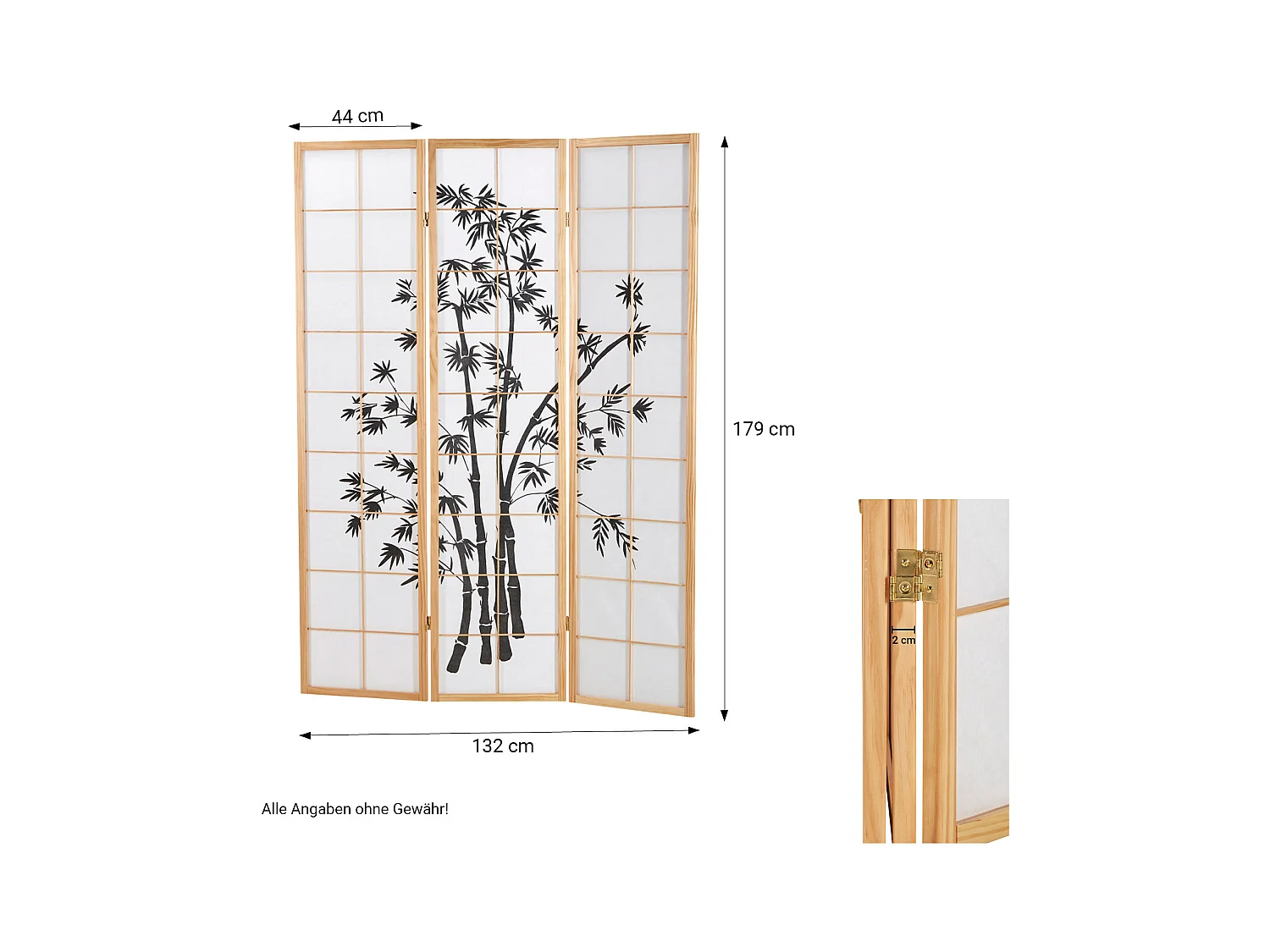 Paravent 132x2x179 cm bois naturel Shoji