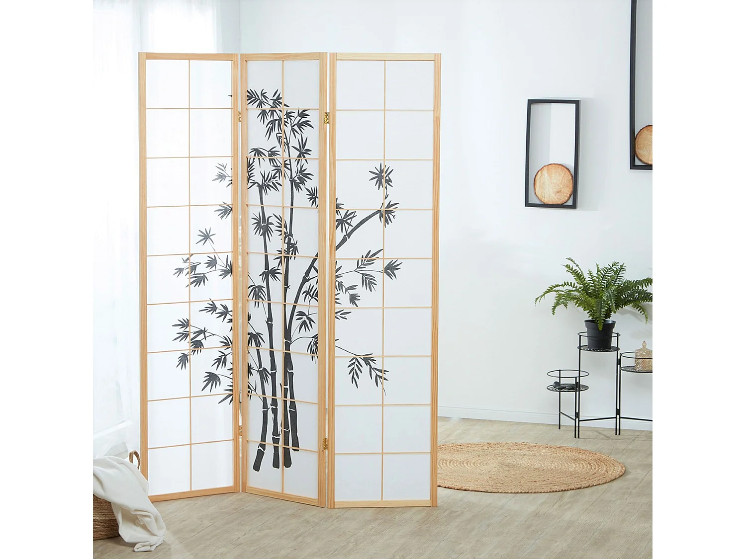 Kamerscheider 132x2x179 cm natuurlijk hout Shoji