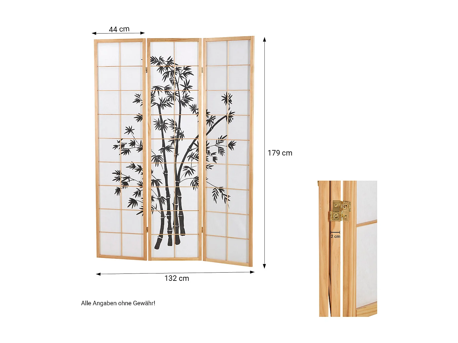 Kamerscheider 132x2x179 cm natuurlijk hout Shoji