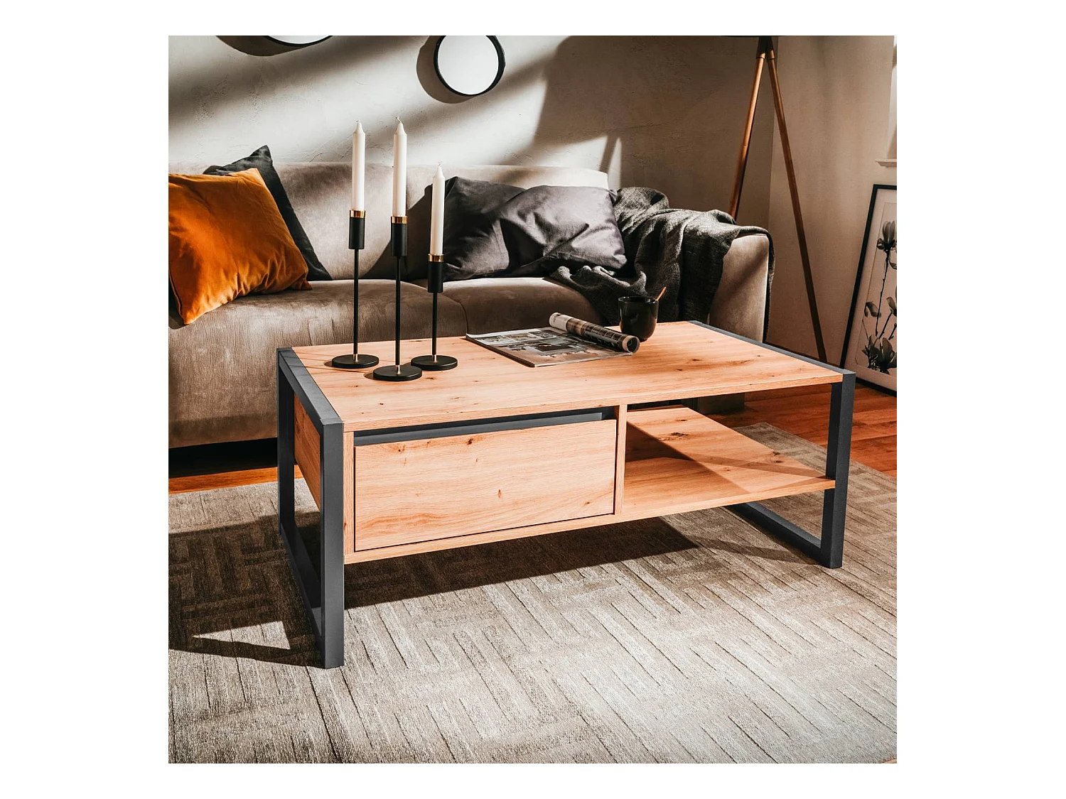 Table basse 100x40x55 cm Gris naturel