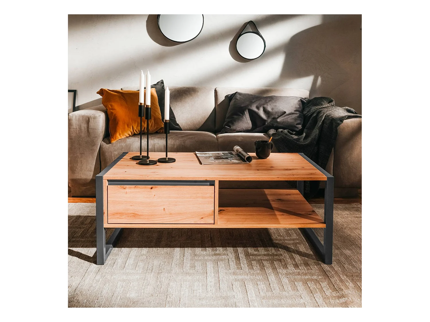 Couchtisch 100x40x55 cm Grau Natur