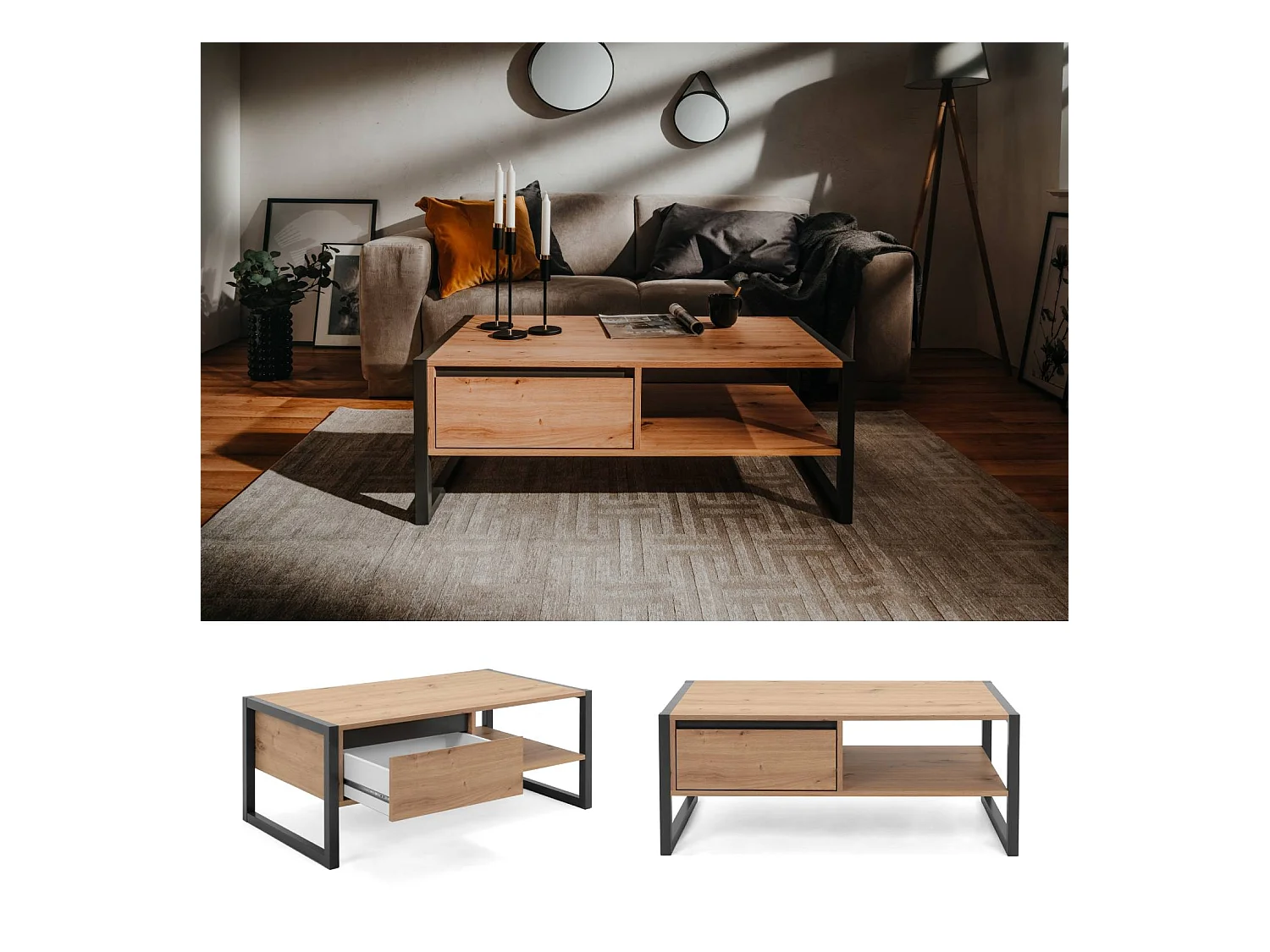 Couchtisch 100x40x55 cm Grau Natur