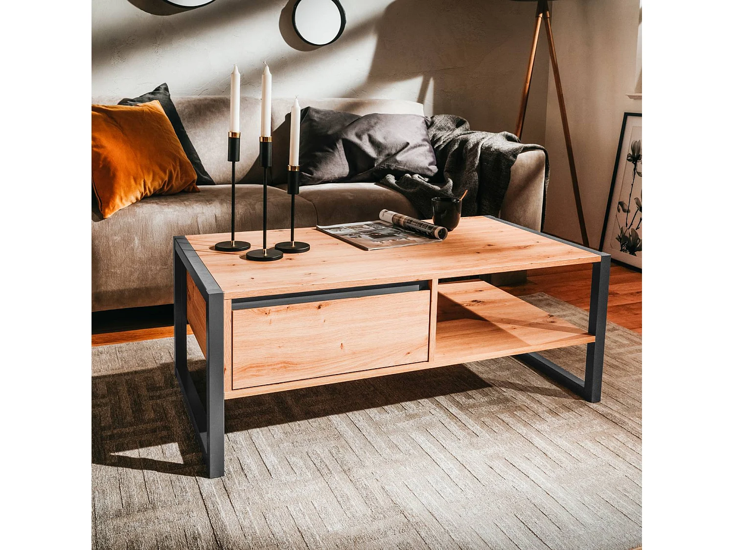 Table basse 100x40x55 cm Gris naturel