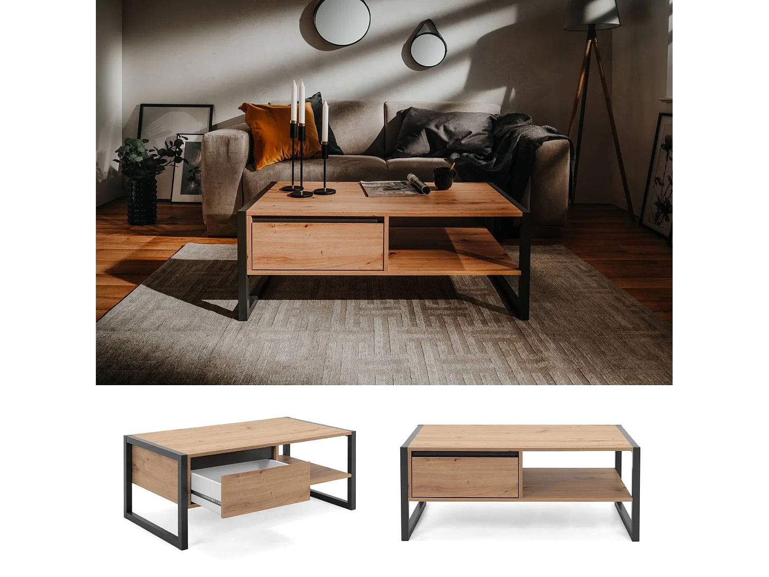 Table basse 100x40x55 cm Gris naturel