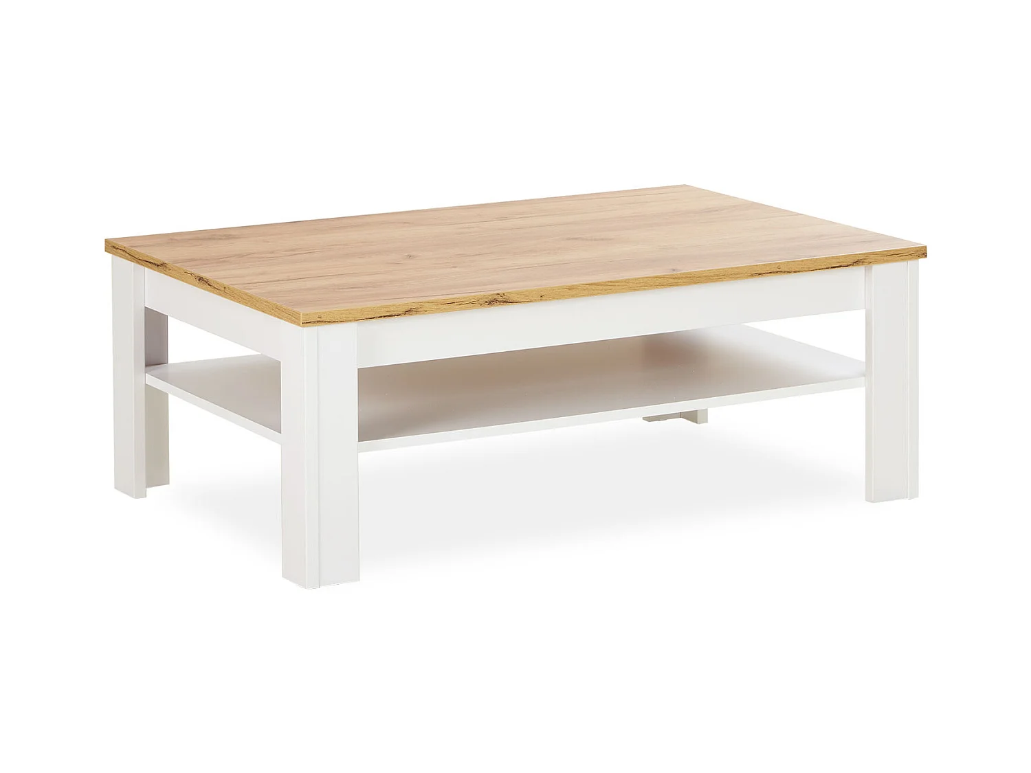 Table Basse 110x70 cm blanche Style Campagnard Rangement en Bois