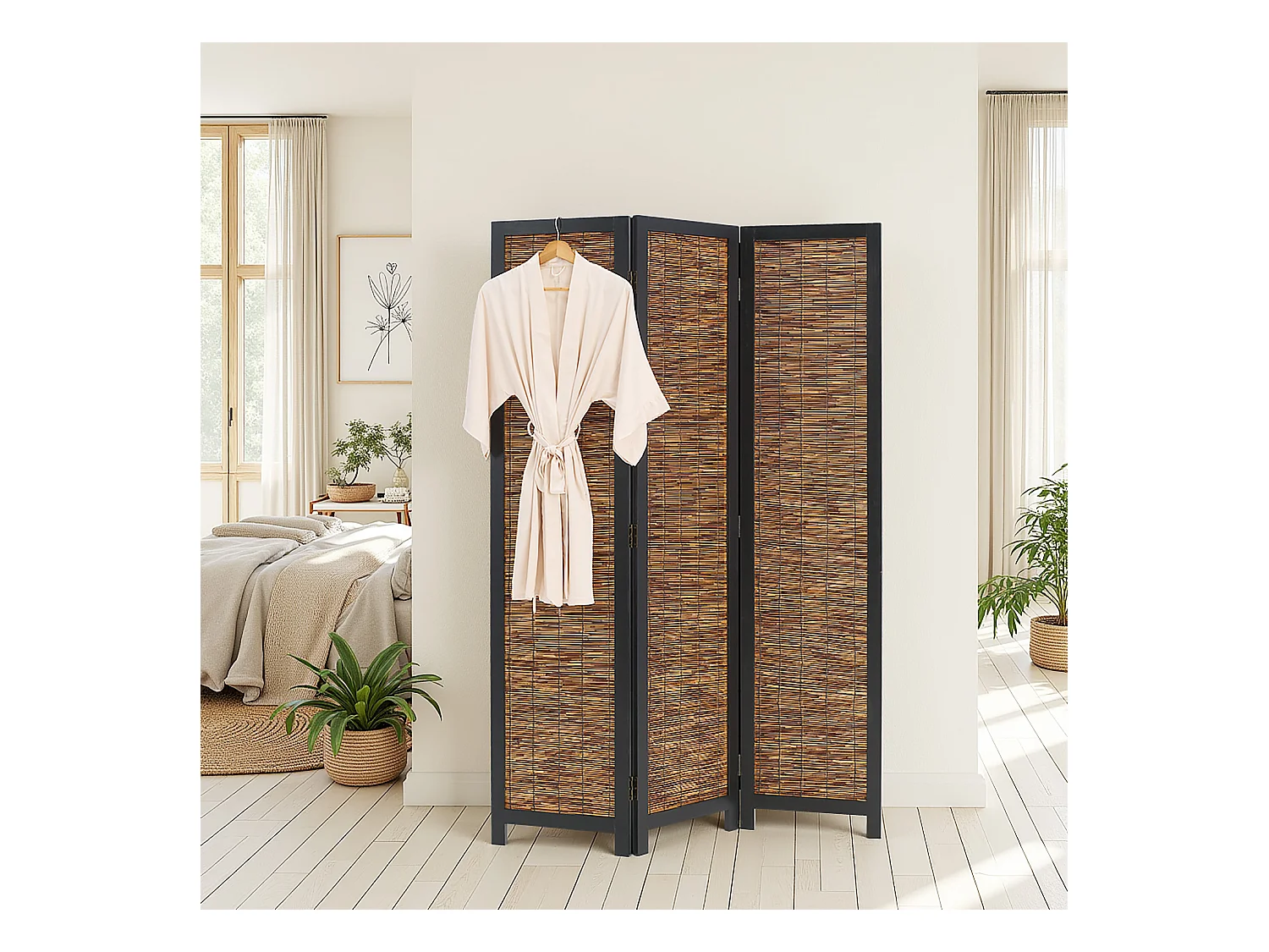 Paravent 170x120x2 cm Noir Saule