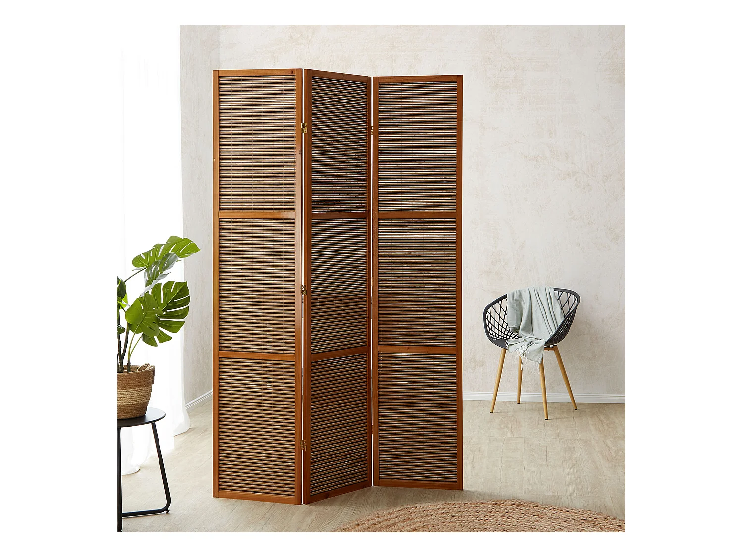 Paravent 120x200x1.8 cm Marron Bambou