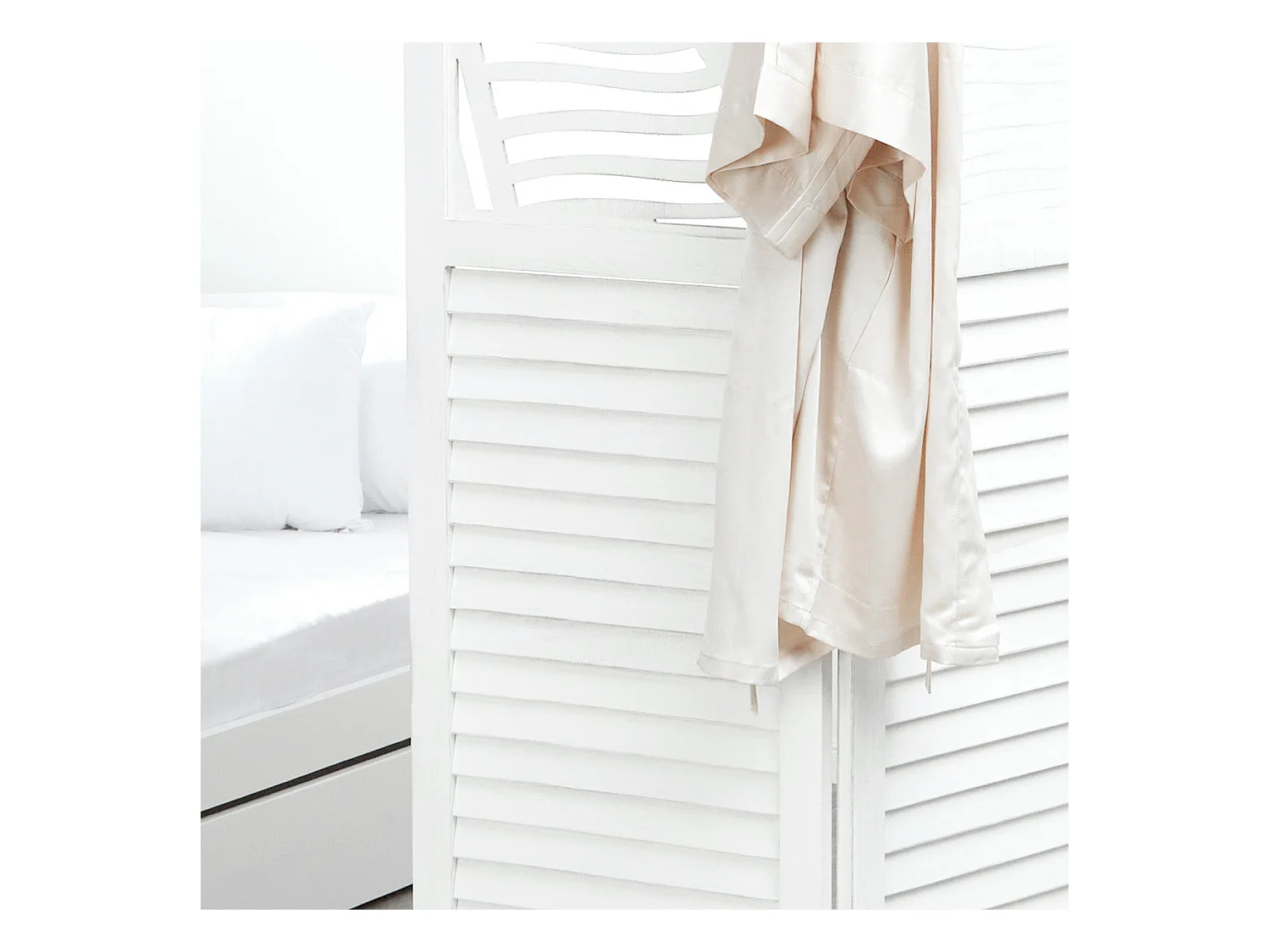 Paravent 3 volets en bois blanc, séparateur de pièce 170x120x2,2 cm