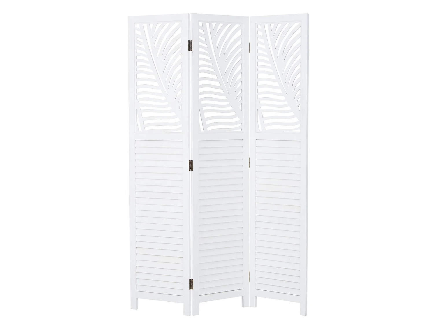 Paravent 3 volets en bois blanc, séparateur de pièce 170x120x2,2 cm