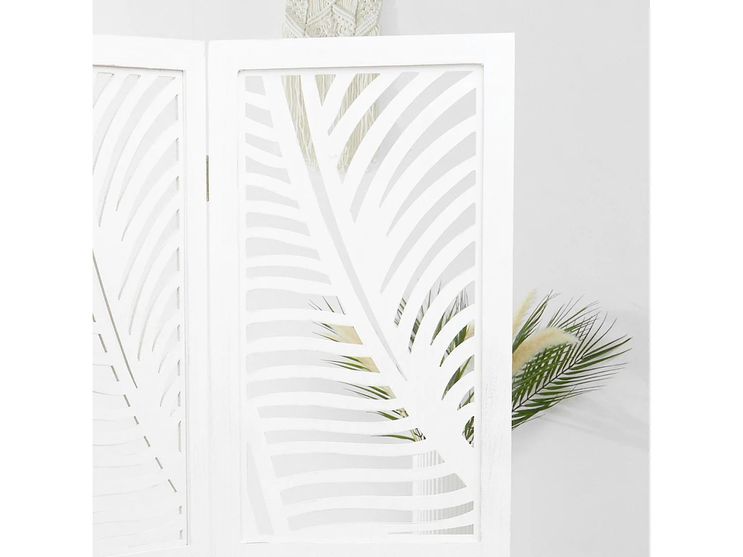 Paravent 3 volets en bois blanc, séparateur de pièce 170x120x2,2 cm