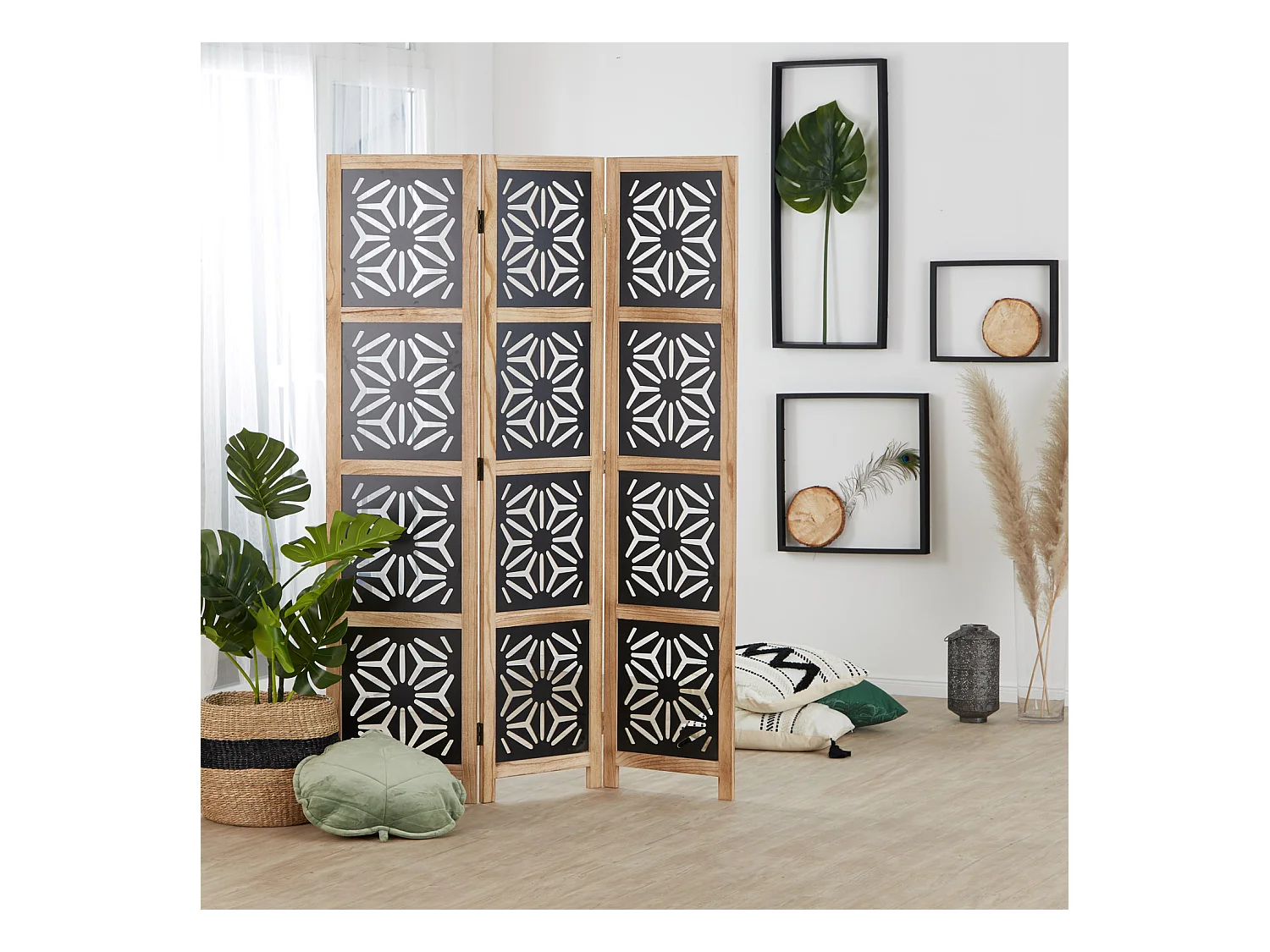 Paravent 170x120x2 cm naturel noir