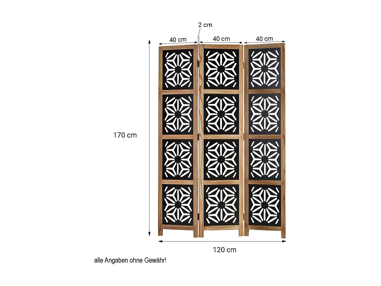 Kamerscherm 170x120x2 cm natuurlijk zwart