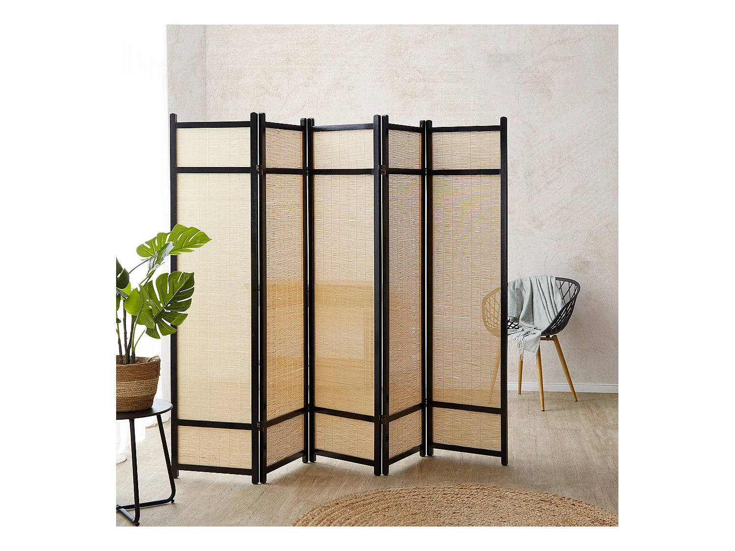 Paravent 220x175x2,2 cm bambou noir