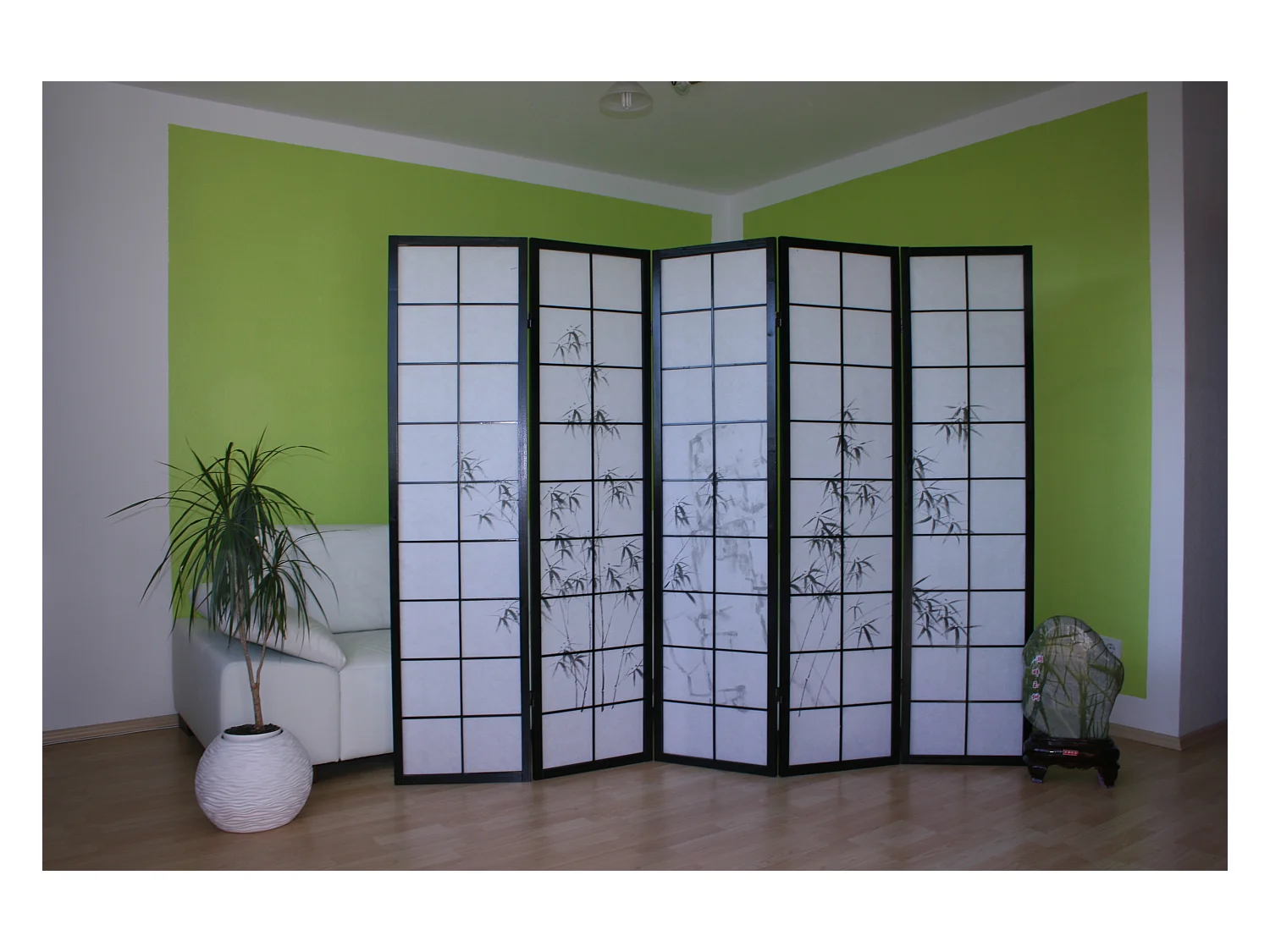 Divisor de espaço em bambu, preto e branco, 179×220 cm