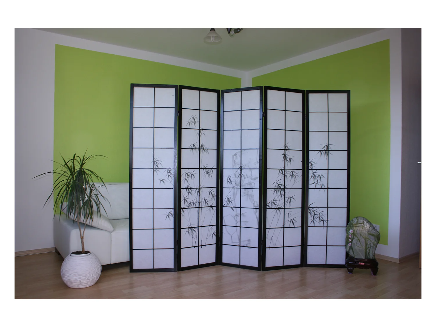 Divisor de espaço em bambu, preto e branco, 179×220 cm