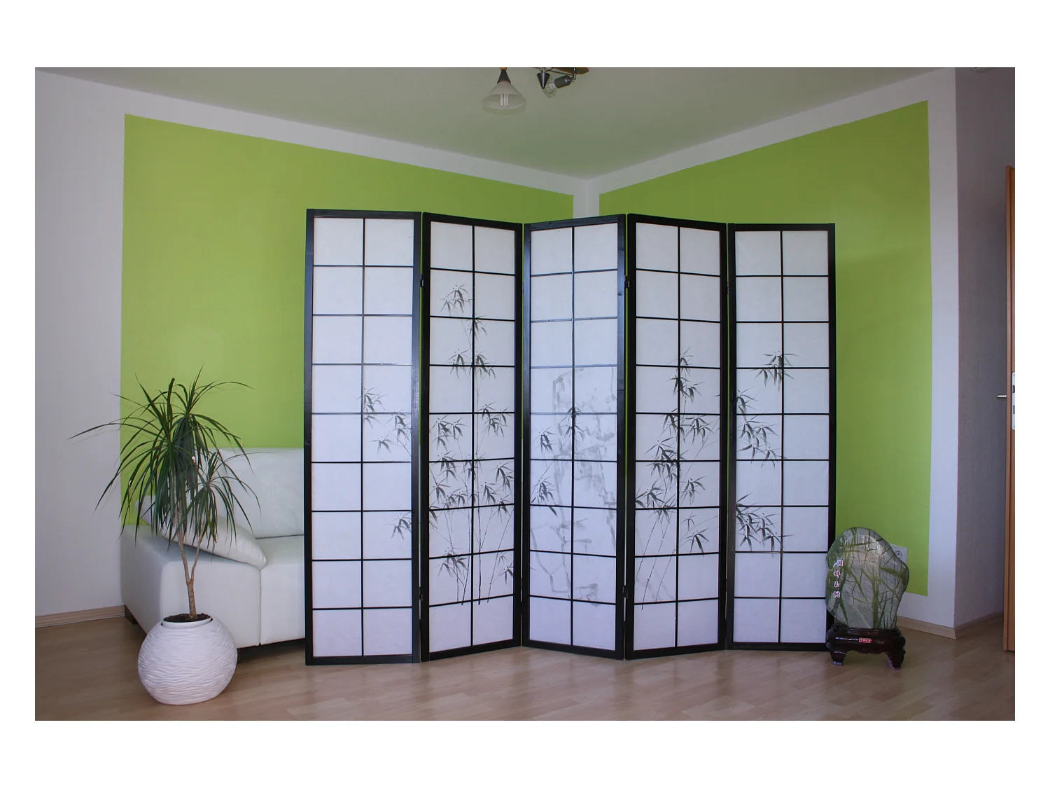 Divisor de espaço em bambu, preto e branco, 179×220 cm