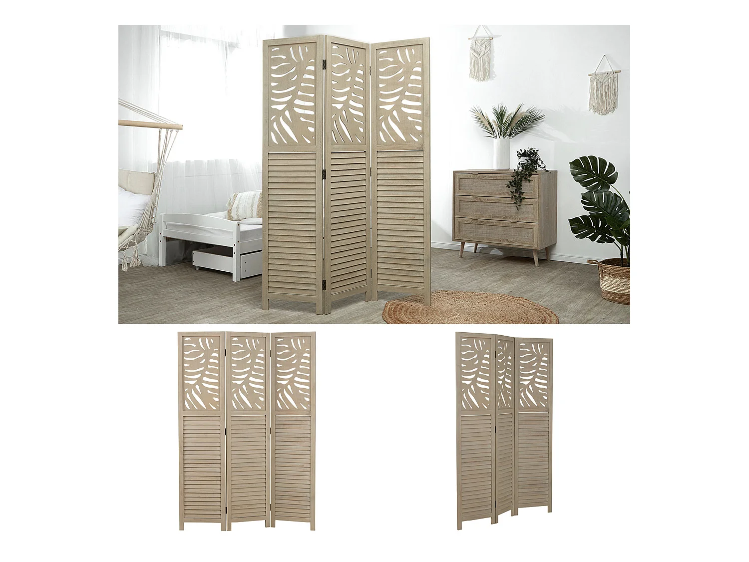 Kamerscheider 120x170x2,2 cm beige Paravent 3-delig opvouwbaar houten scherm