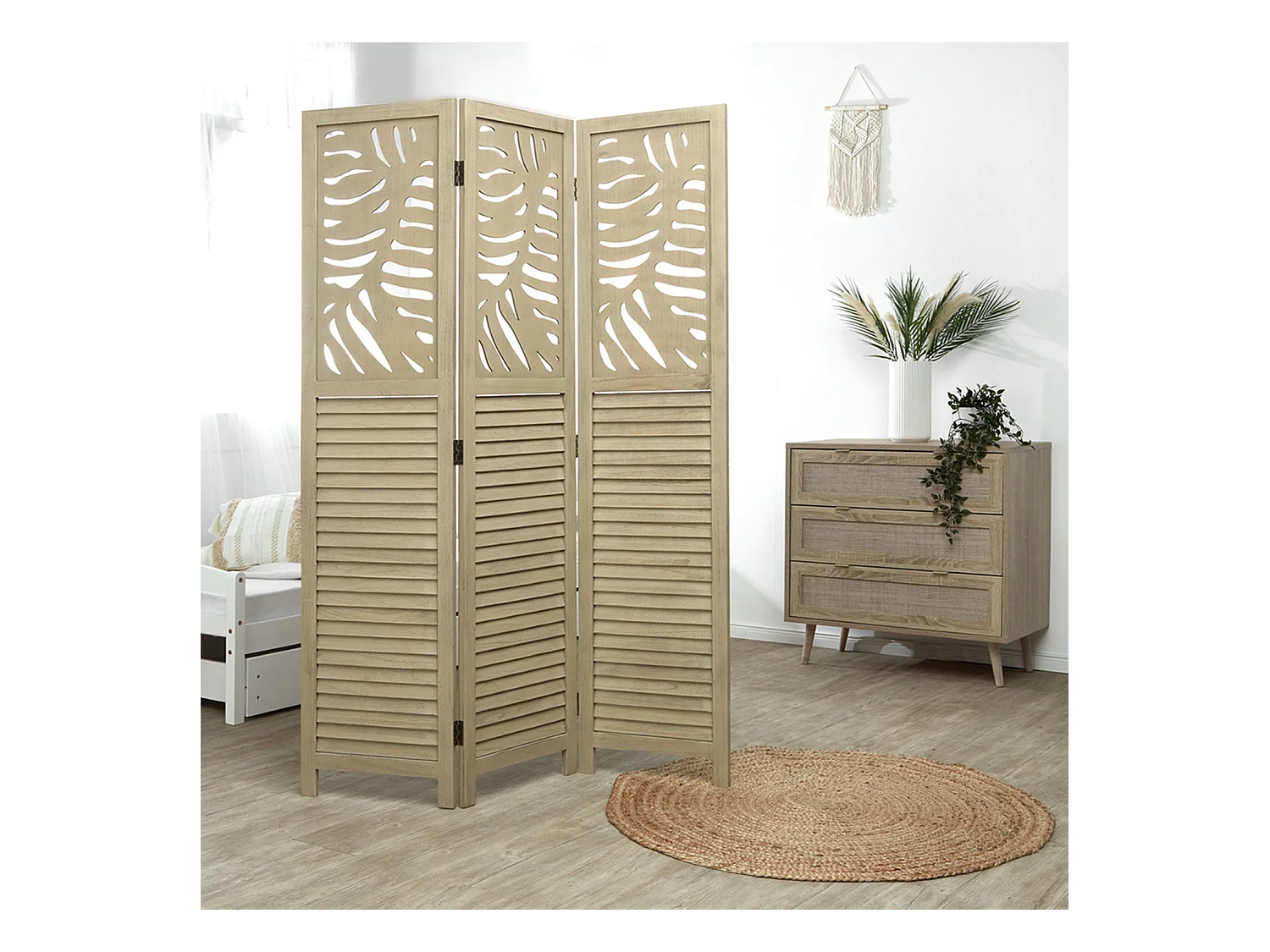 Separé 120x170x2,2 cm beige Paravento 3 pannelli pieghevole schermo in legno