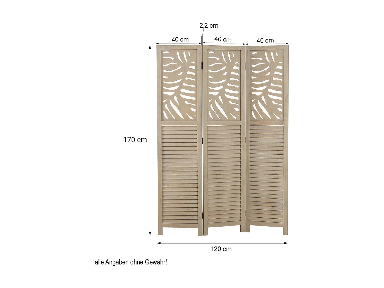 Separador de ambiente 120x170x2.2 cm beige Paraván 3 paneles plegable pantalla de madera
