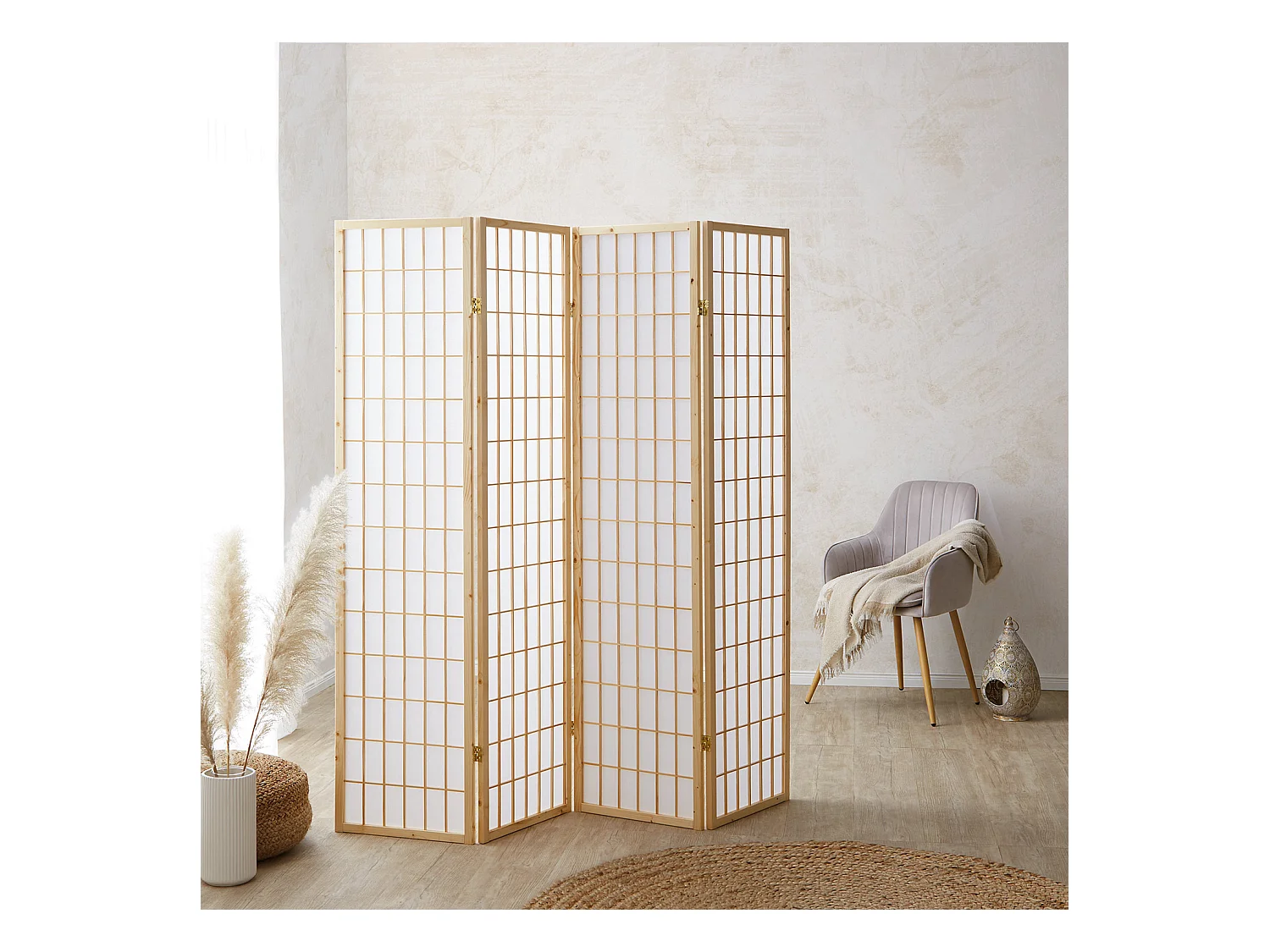 Paravent 175x176x2.2 cm Naturel Shoji