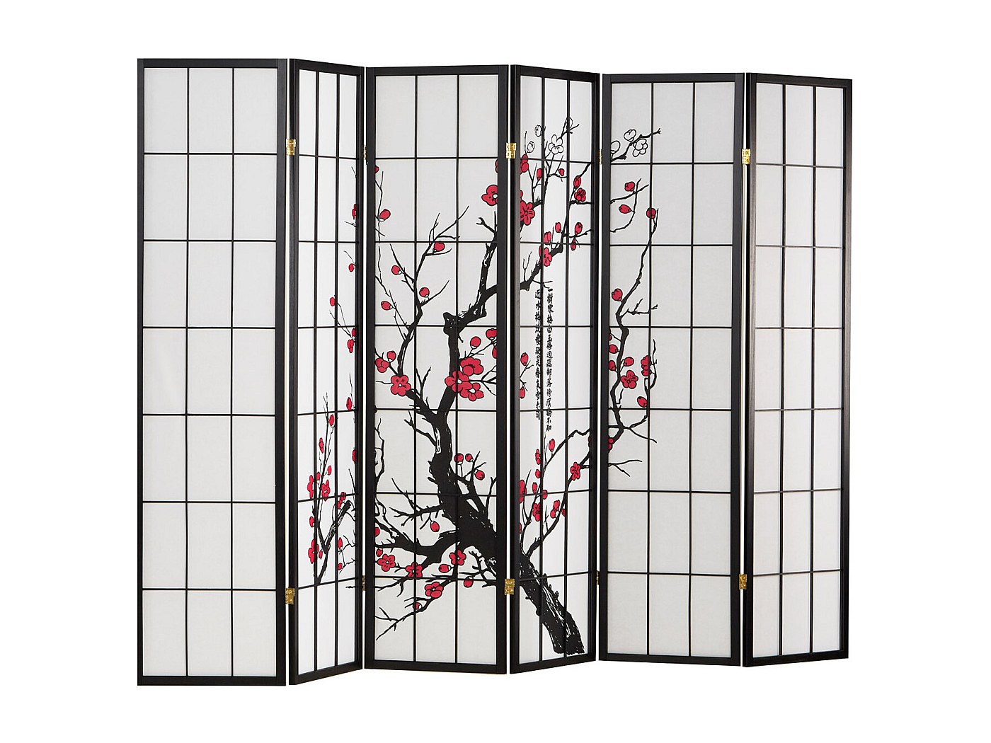 Paravent Intérieur Pliable 5 Pans 220x175 Cm Bois Noir Shoji Papier Riz