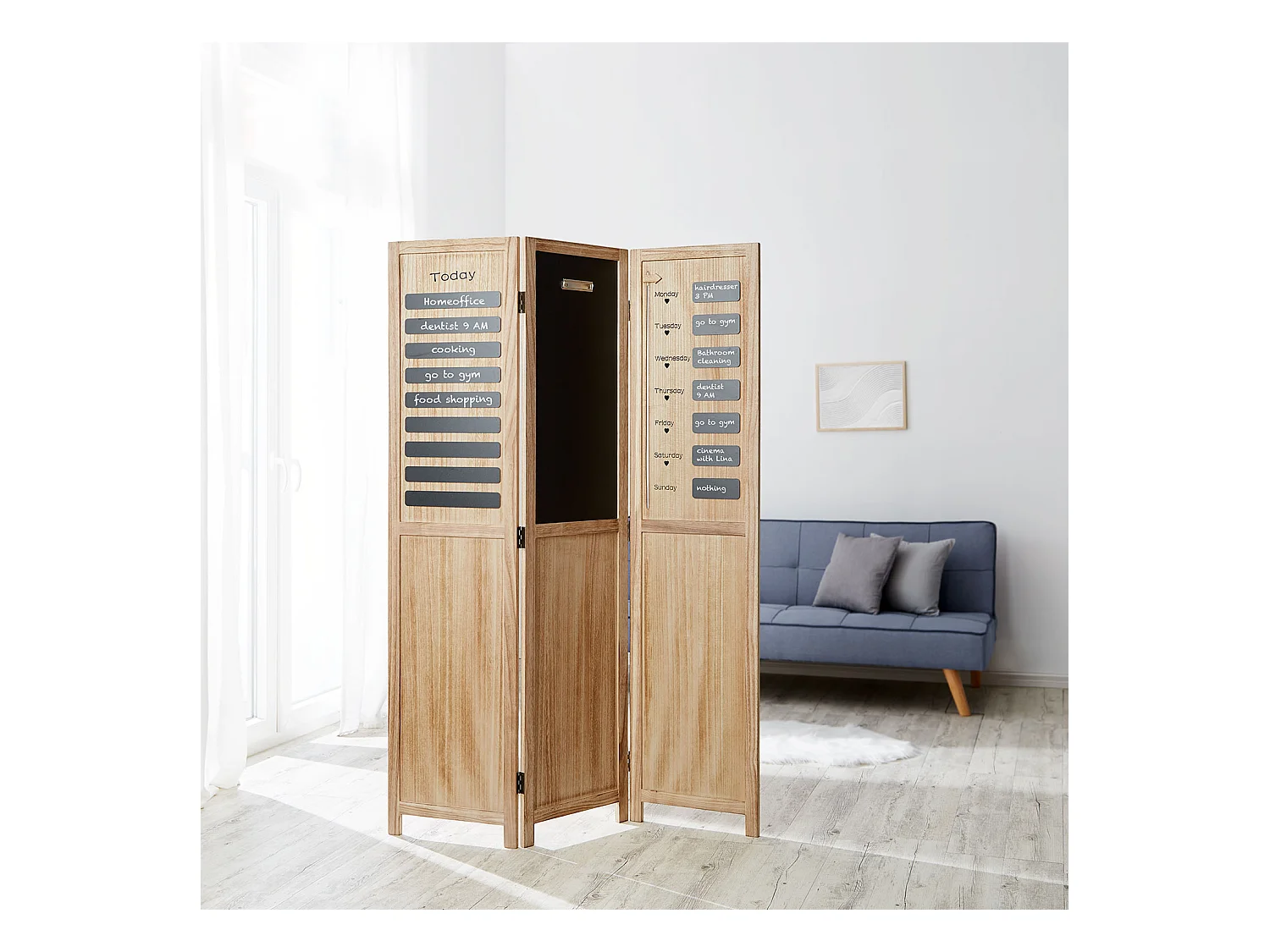 Paravent diviseur de pièce 170x120x2 cm en bois naturel