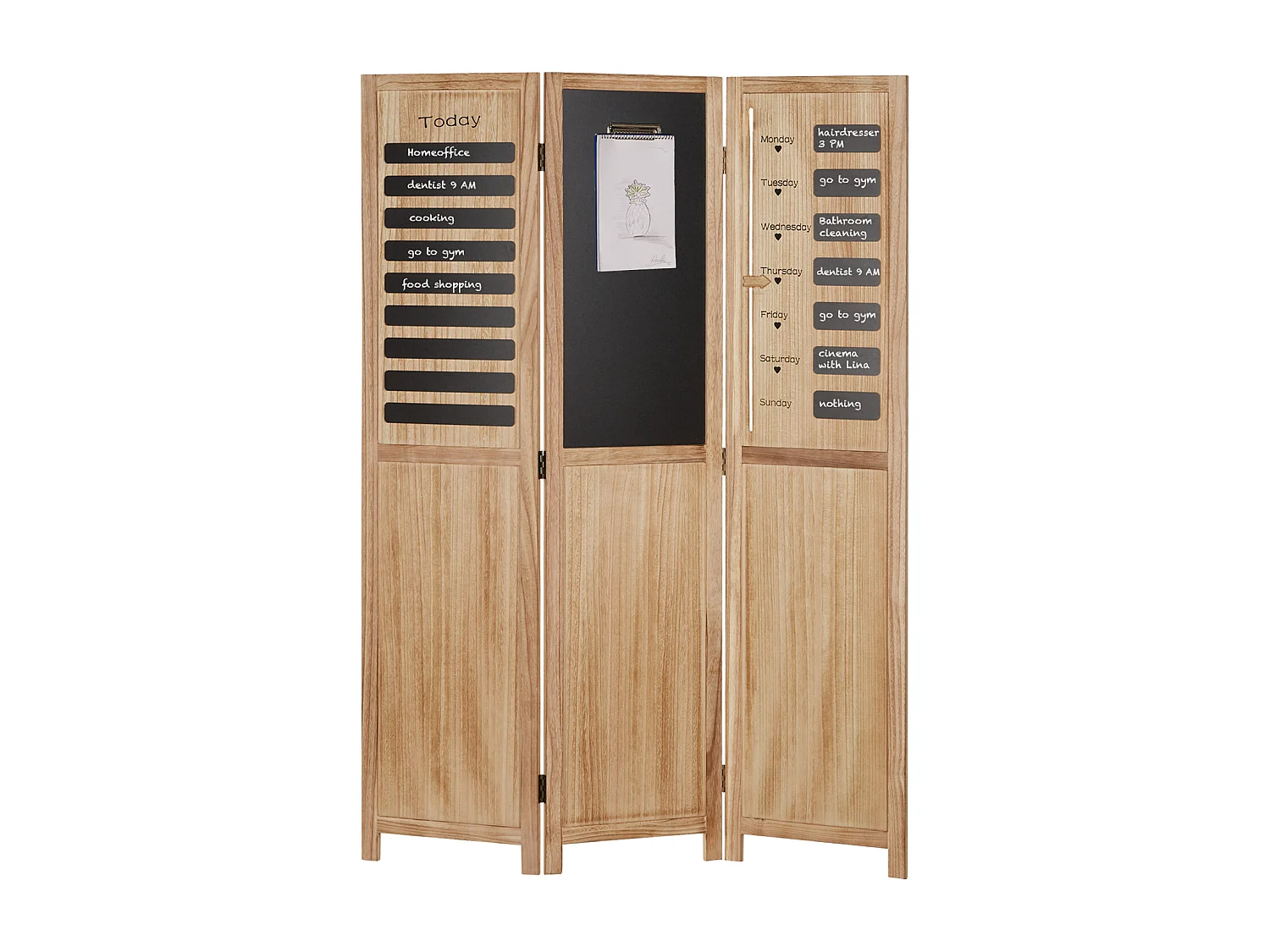 Separador de ambiente 170x120x2 cm biombo de madera natural