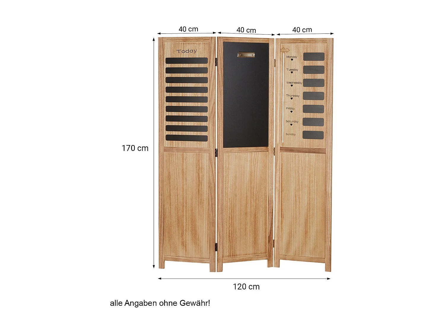 Separador de ambiente 170x120x2 cm biombo de madera natural