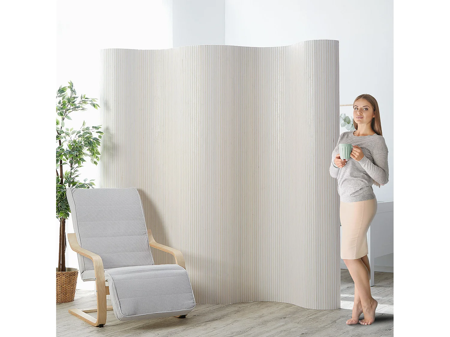 Kamerscherm 200x250x0,3 cm wit gewassen