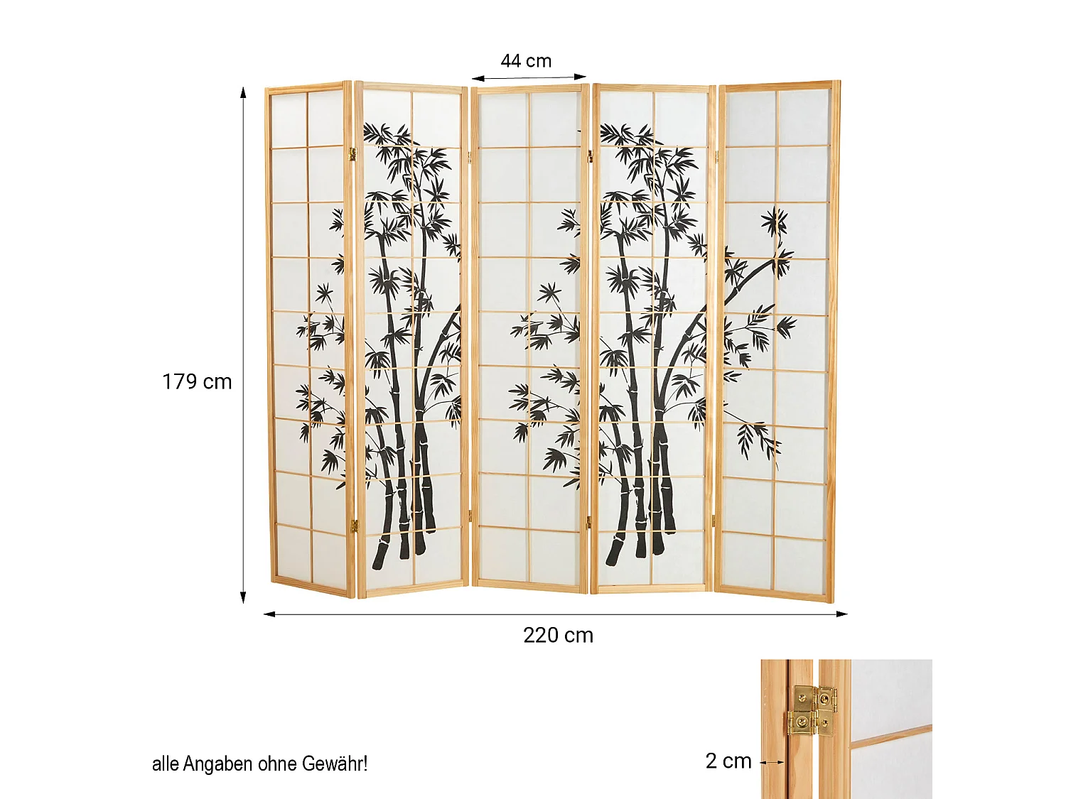 Biombo 220x179x2 cm natural Shoji