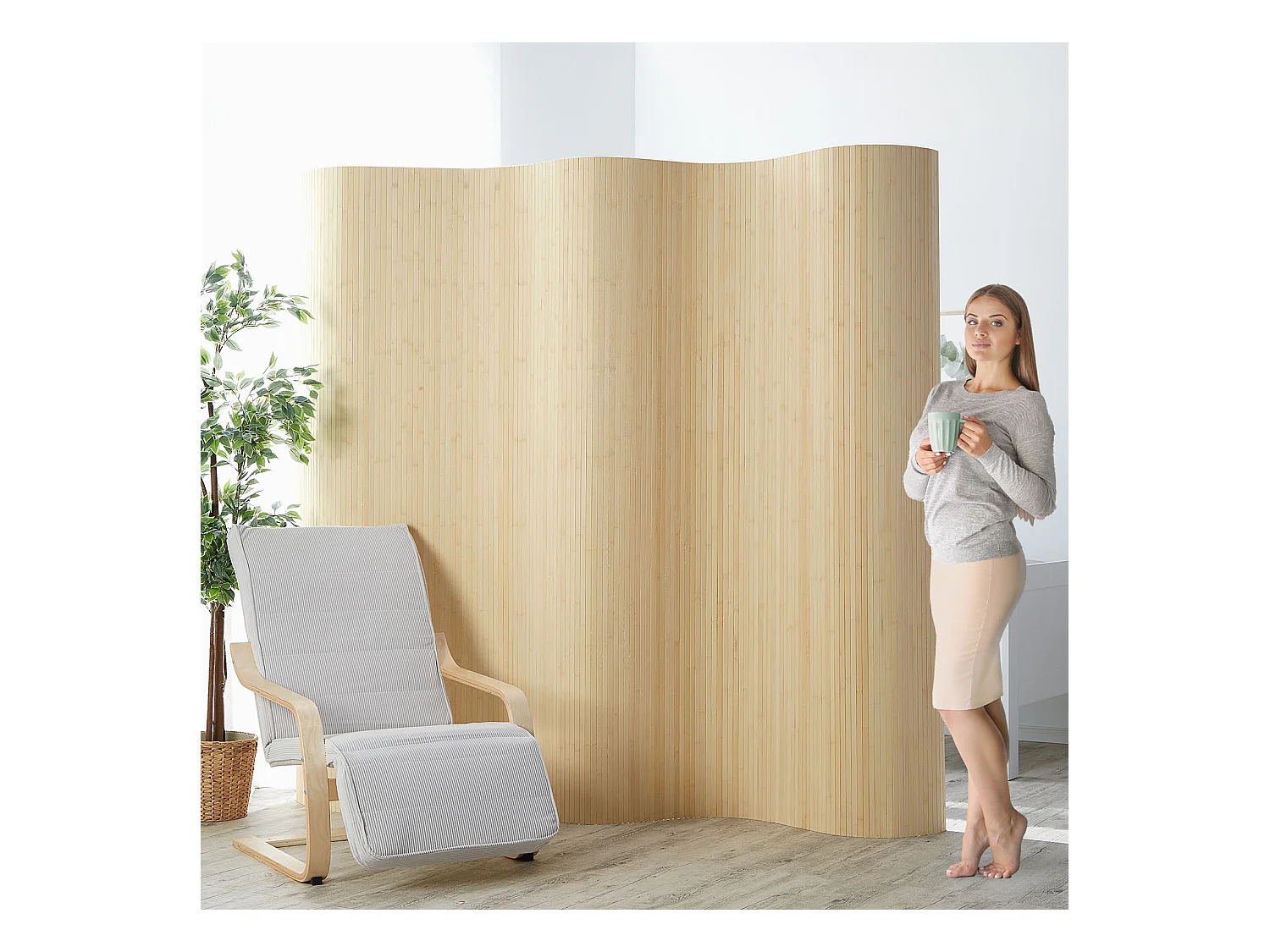 Paravent 200x250x0,3 cm naturel clair