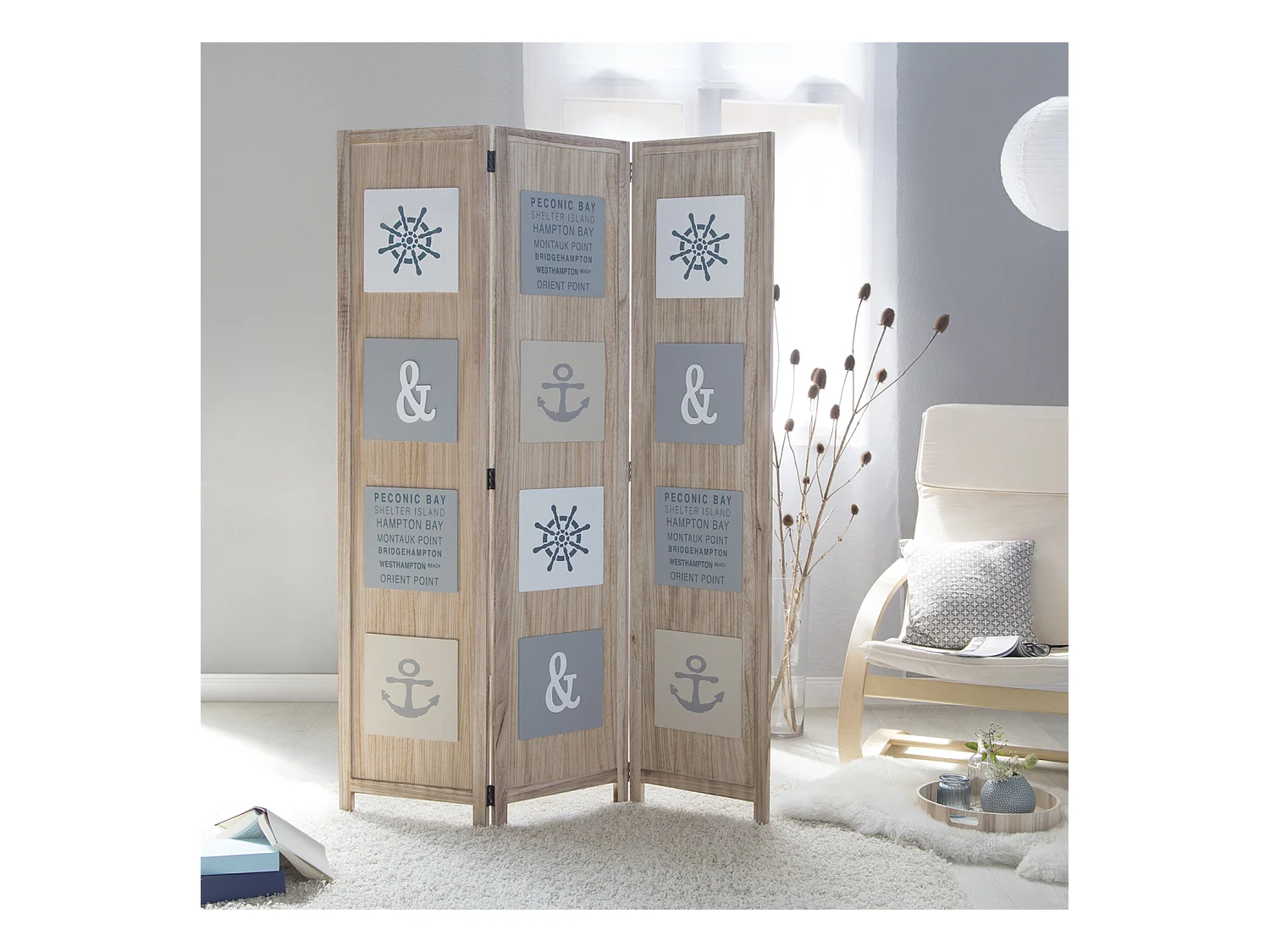 Paravent 120x170x1,7 cm naturel, séparateur de pièce