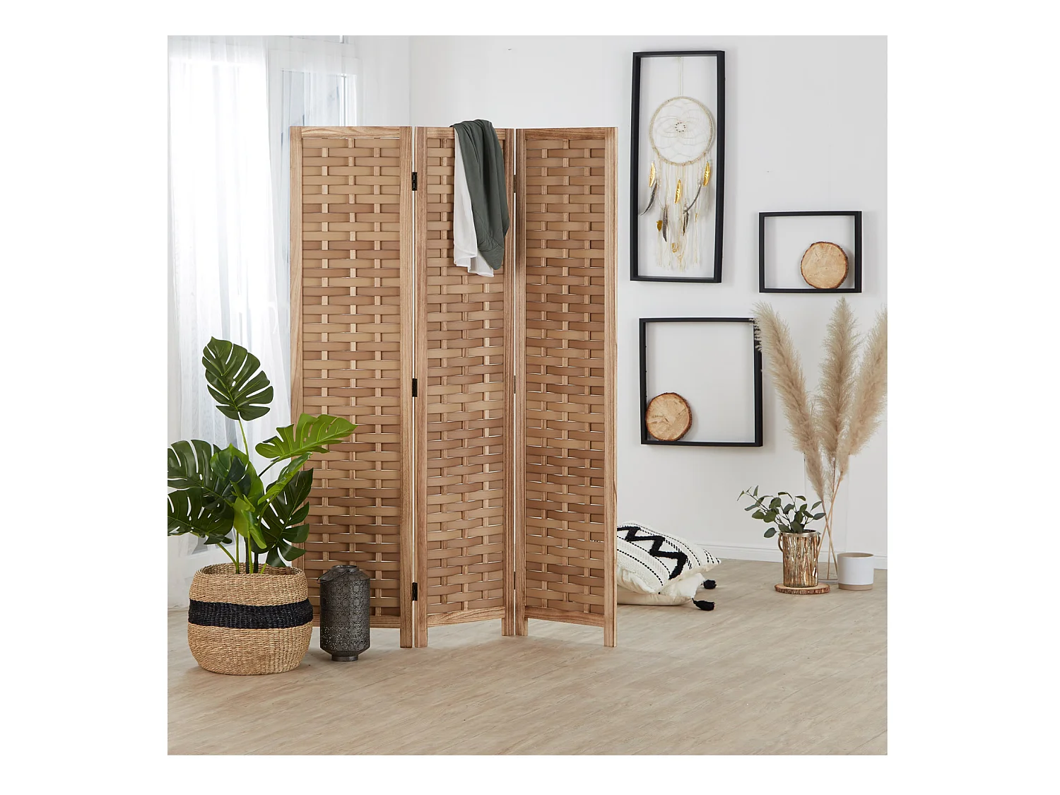 Paravent 120x2x170 cm naturel, séparateur de pièce