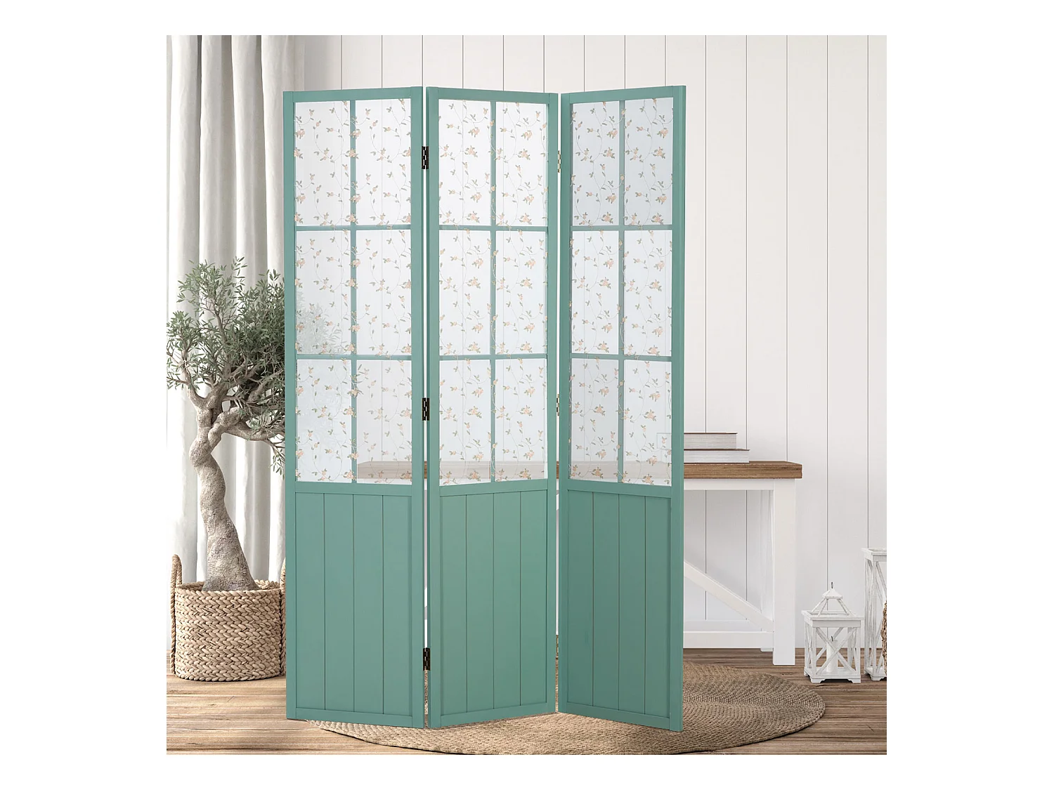 Paravent 170x120x2 cm Turquoise Style Campagnard