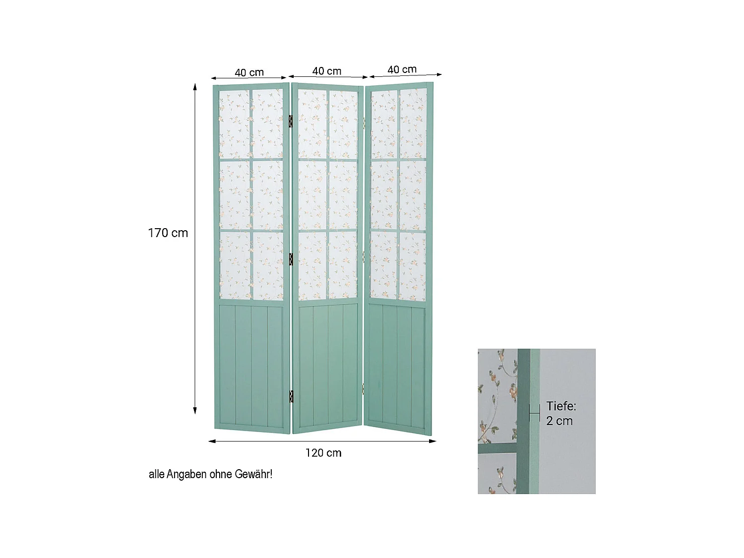 Paravent 170x120x2 cm Turquoise Style Campagnard