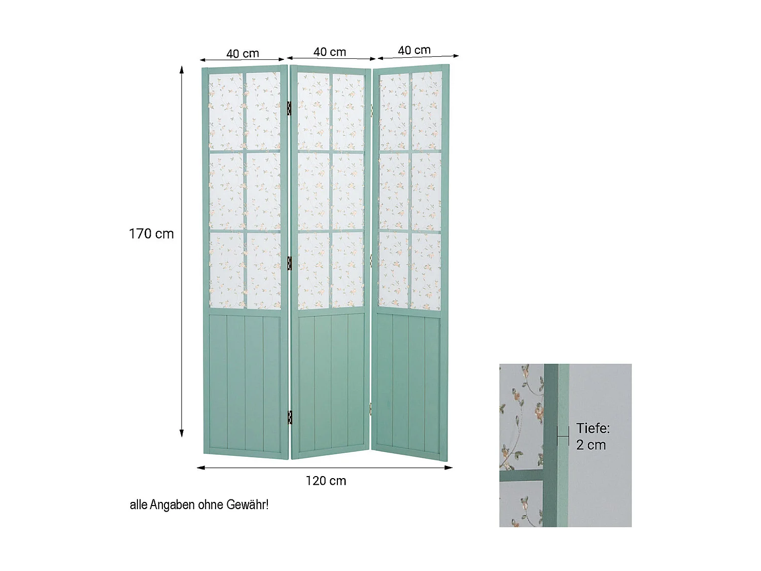 Kamerscheiding 170x120x2 cm Turquoise Landelijke Stijl