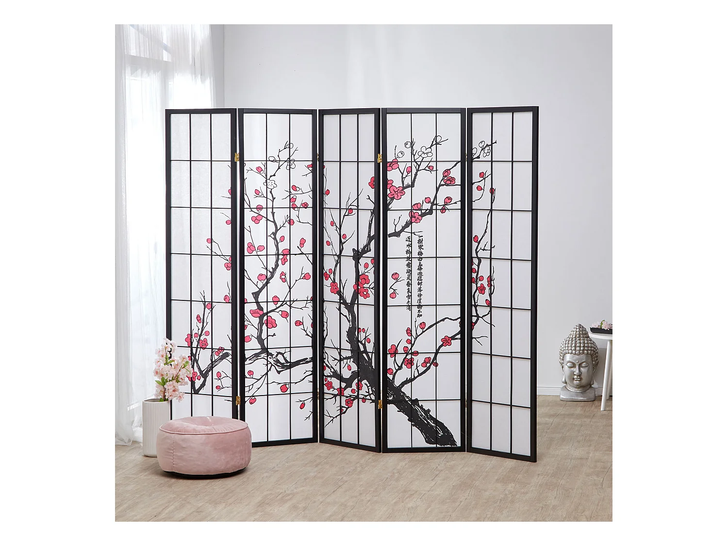 Paravent 220x179x2 cm noir Shoji