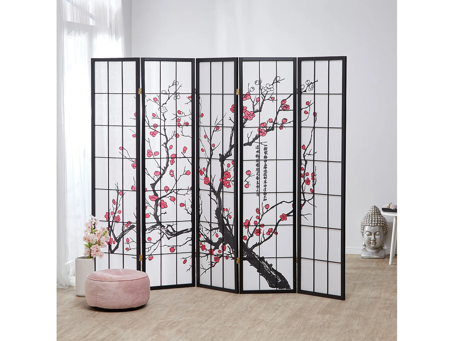 Kamerscherm roomdivider 220x179x2 cm zwart Shoji