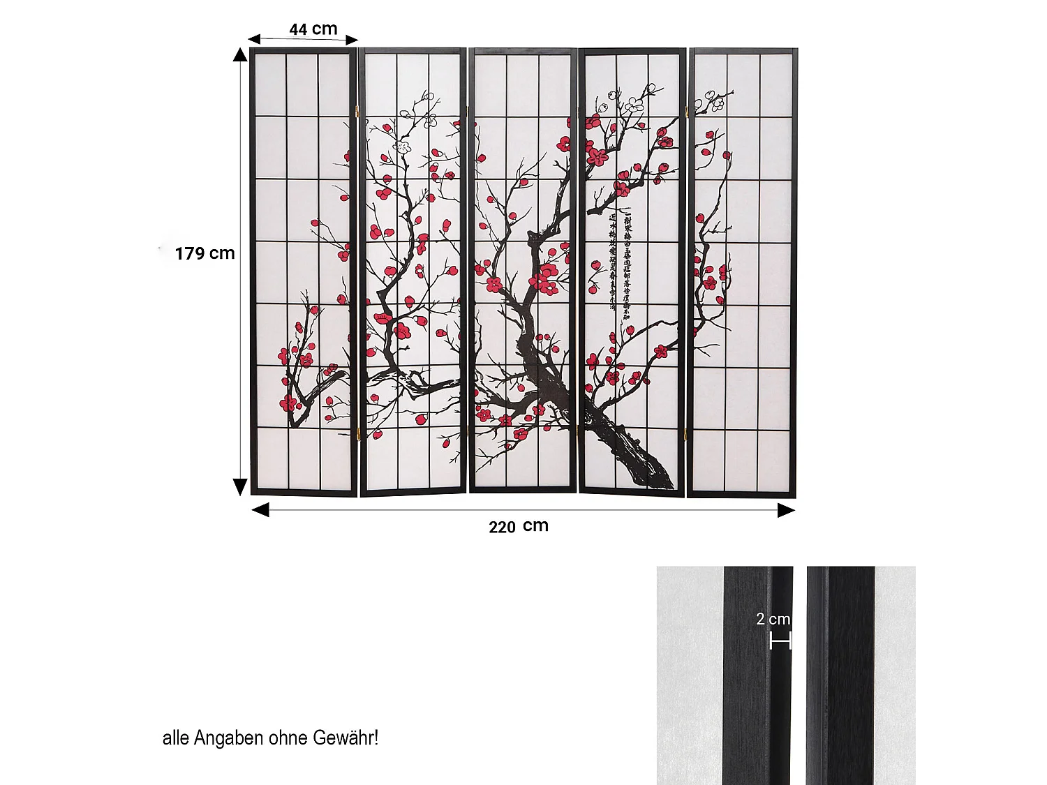 Kamerscherm roomdivider 220x179x2 cm zwart Shoji