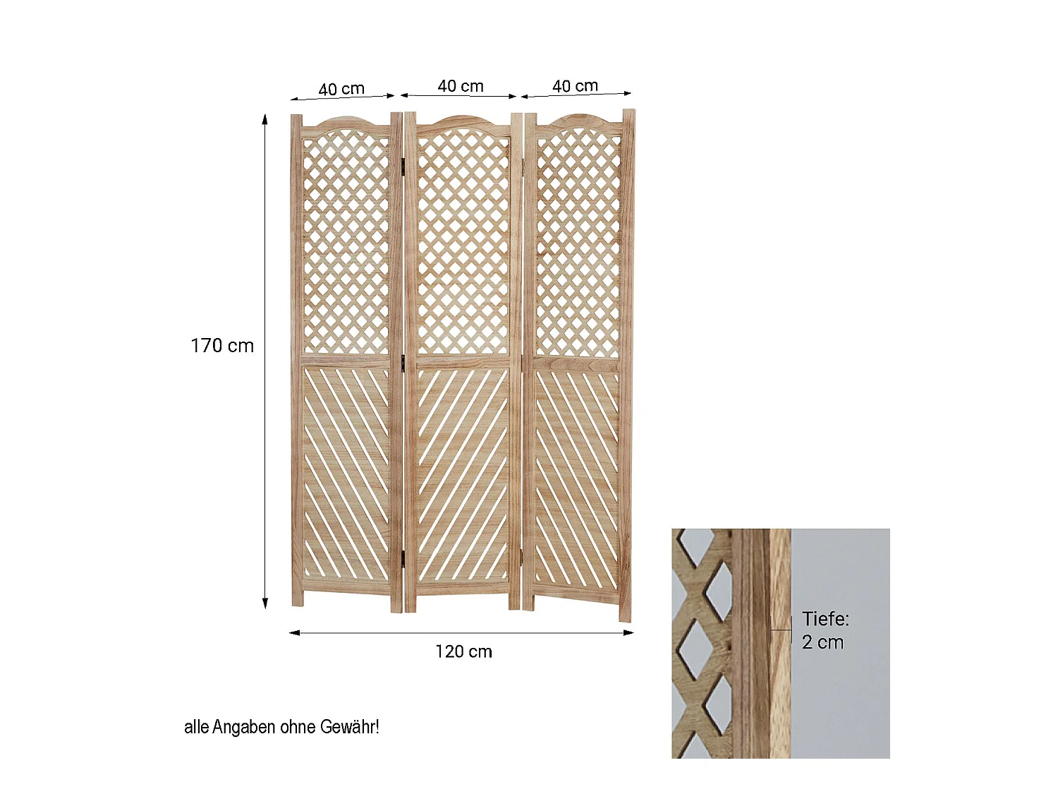 Paravent 170x120x2 cm Naturel