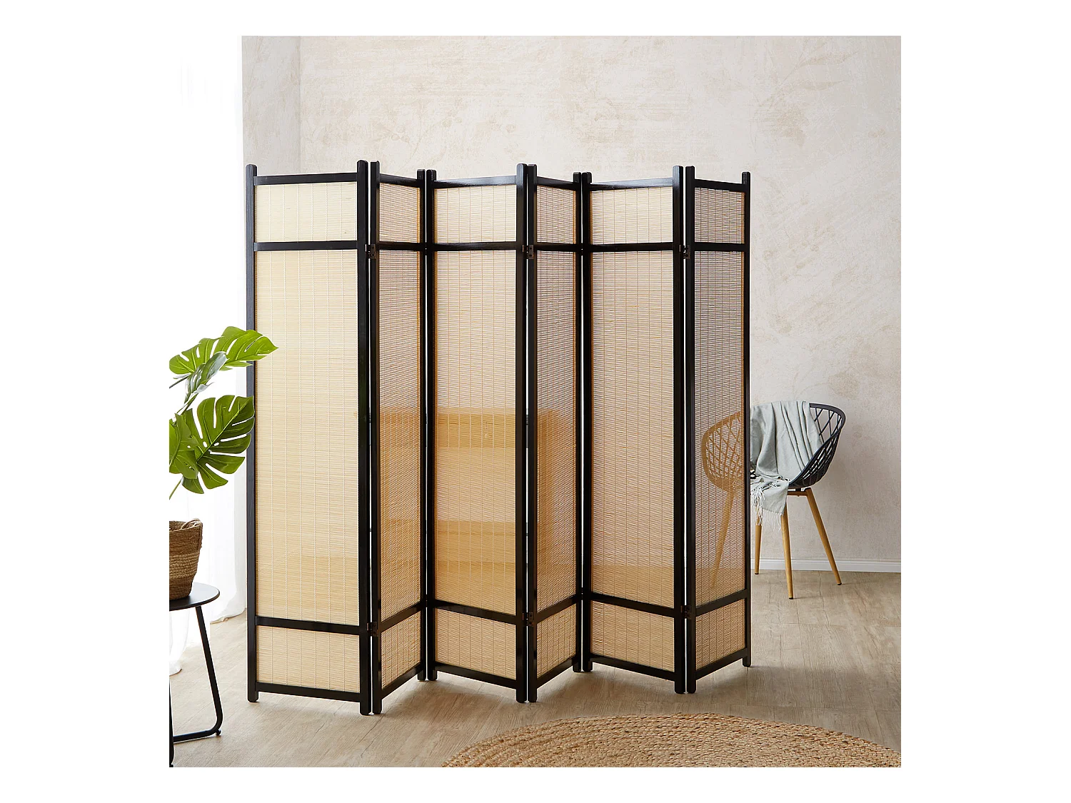 Paravent 175x264x2,2 cm noir naturel Shoji