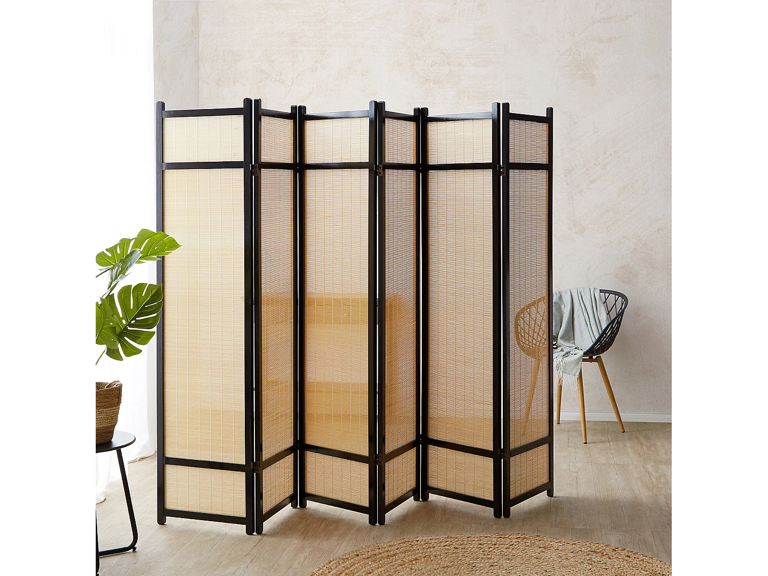 Kamerscheider 175x264x2,2 cm zwart natuurlijk Shoji