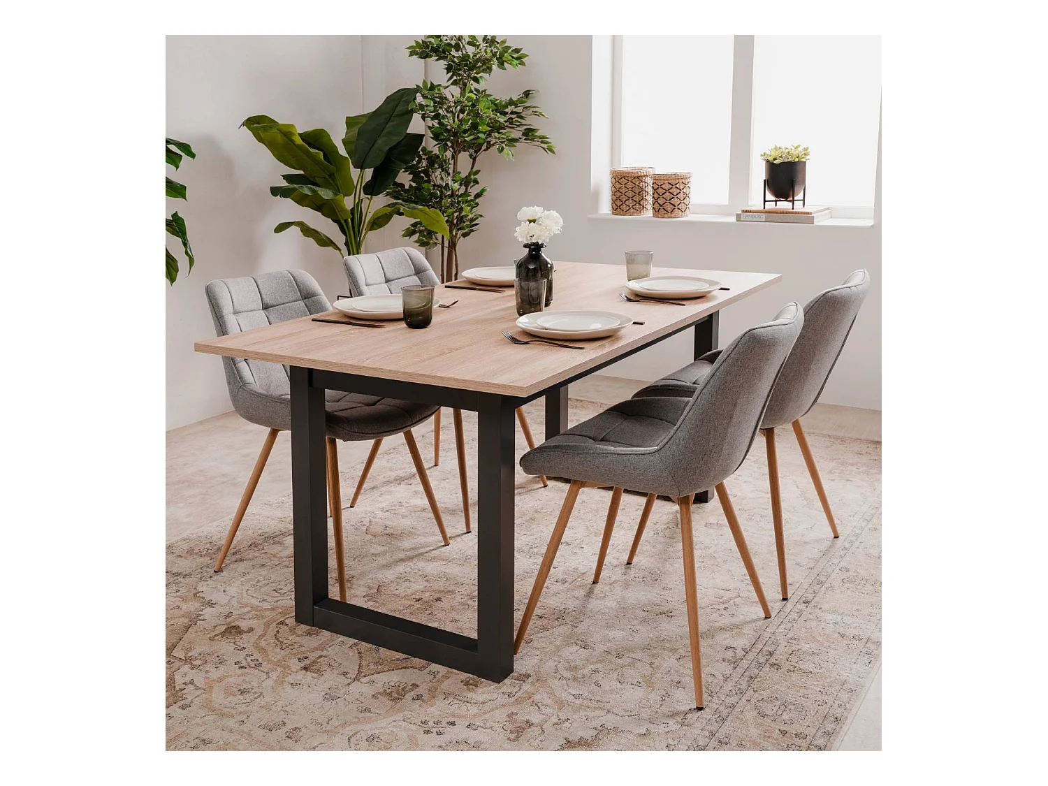 Table à manger 160x90x75 cm naturel anthracite