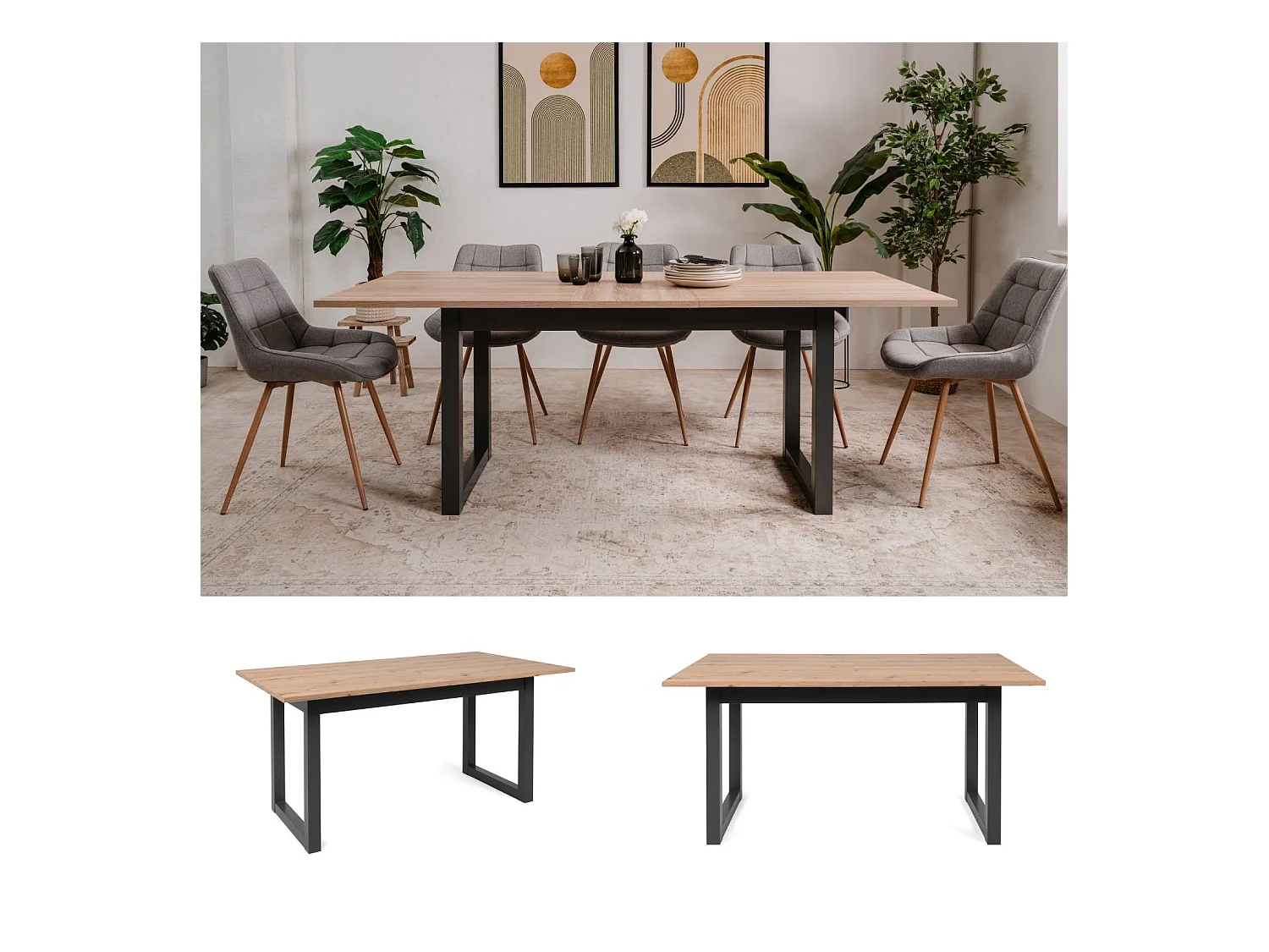 Esstisch 160x90x75 cm natur anthrazit