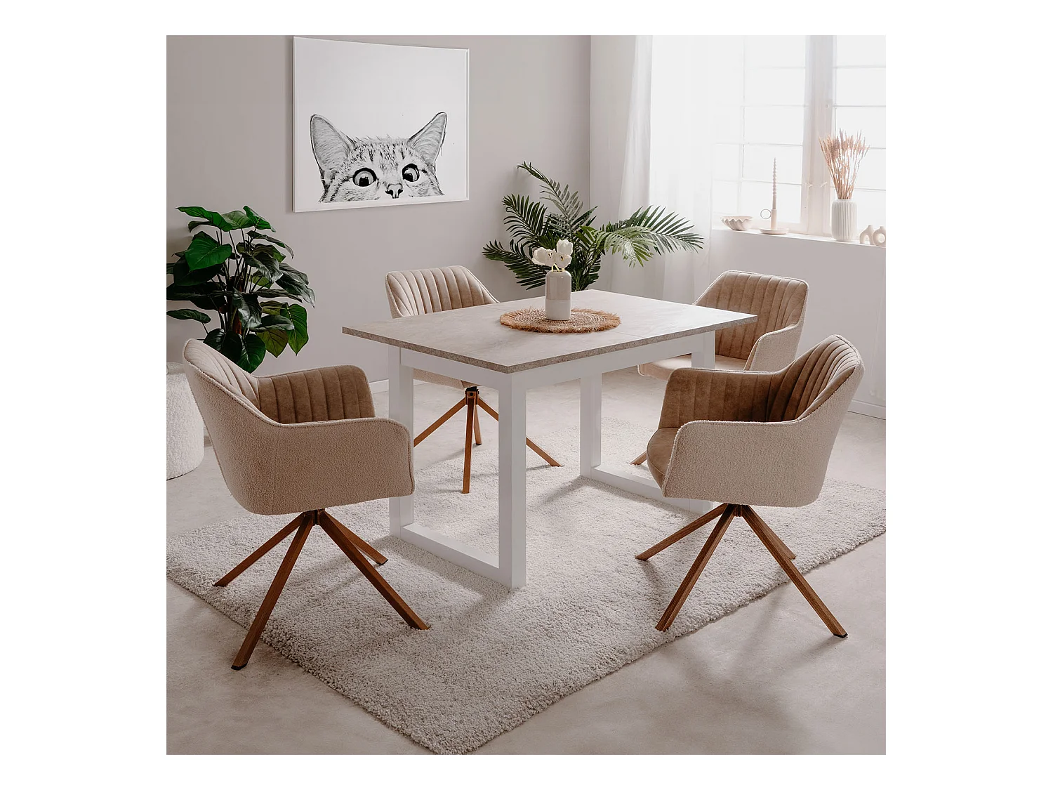 Table à manger 120x80x75 cm, grès blanc